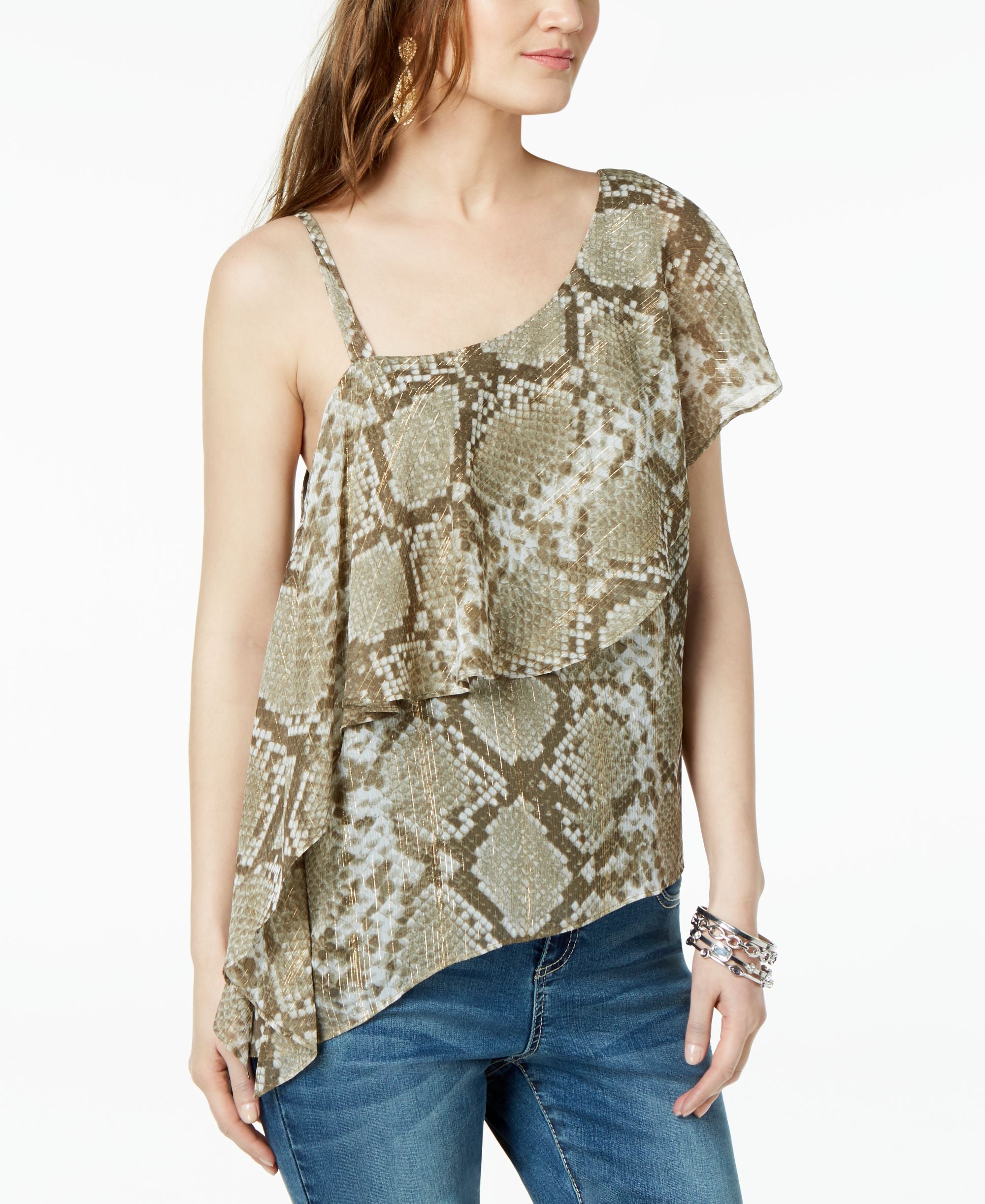 Snake Print One Shoulder Top