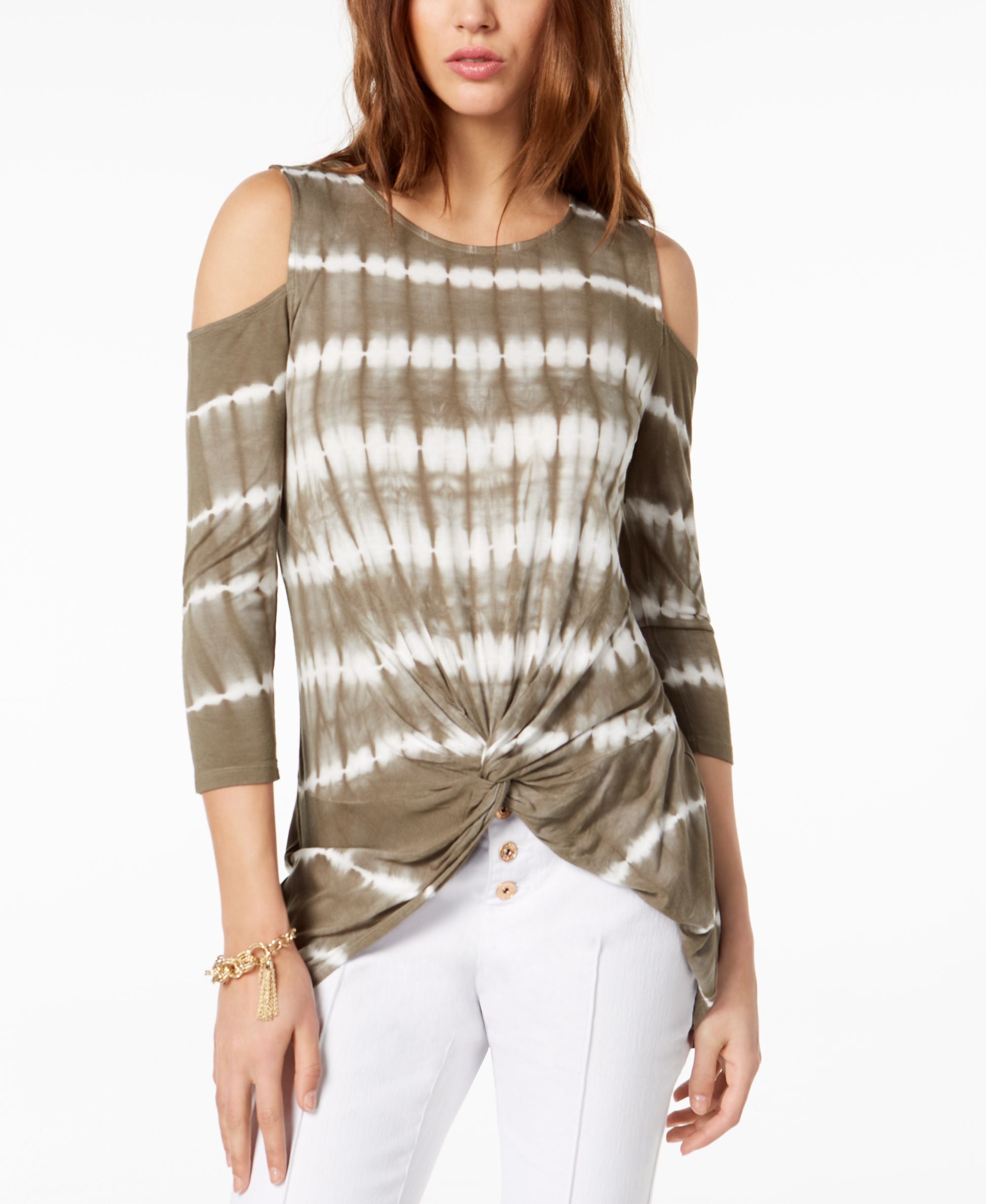 Tie Dyed Cold Shoulder Top