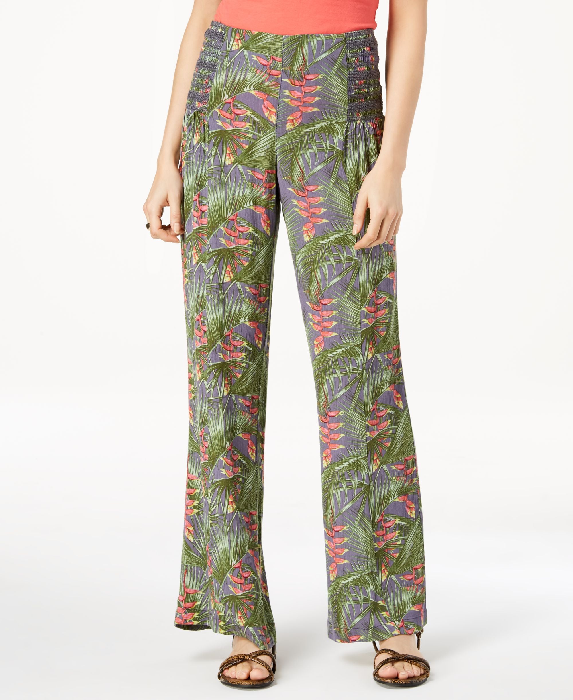 Juniors' Printed Smocked-Waist Pants