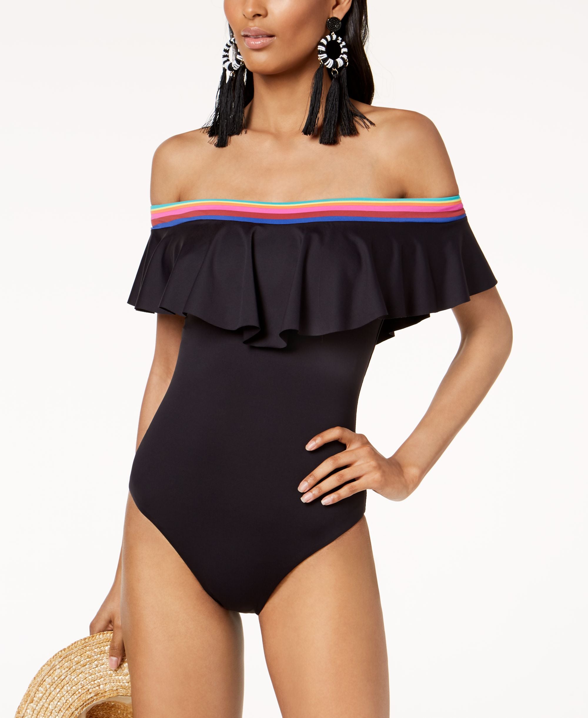 Trina Turk X I.N.C. Black Off Shoulder Swimsuit