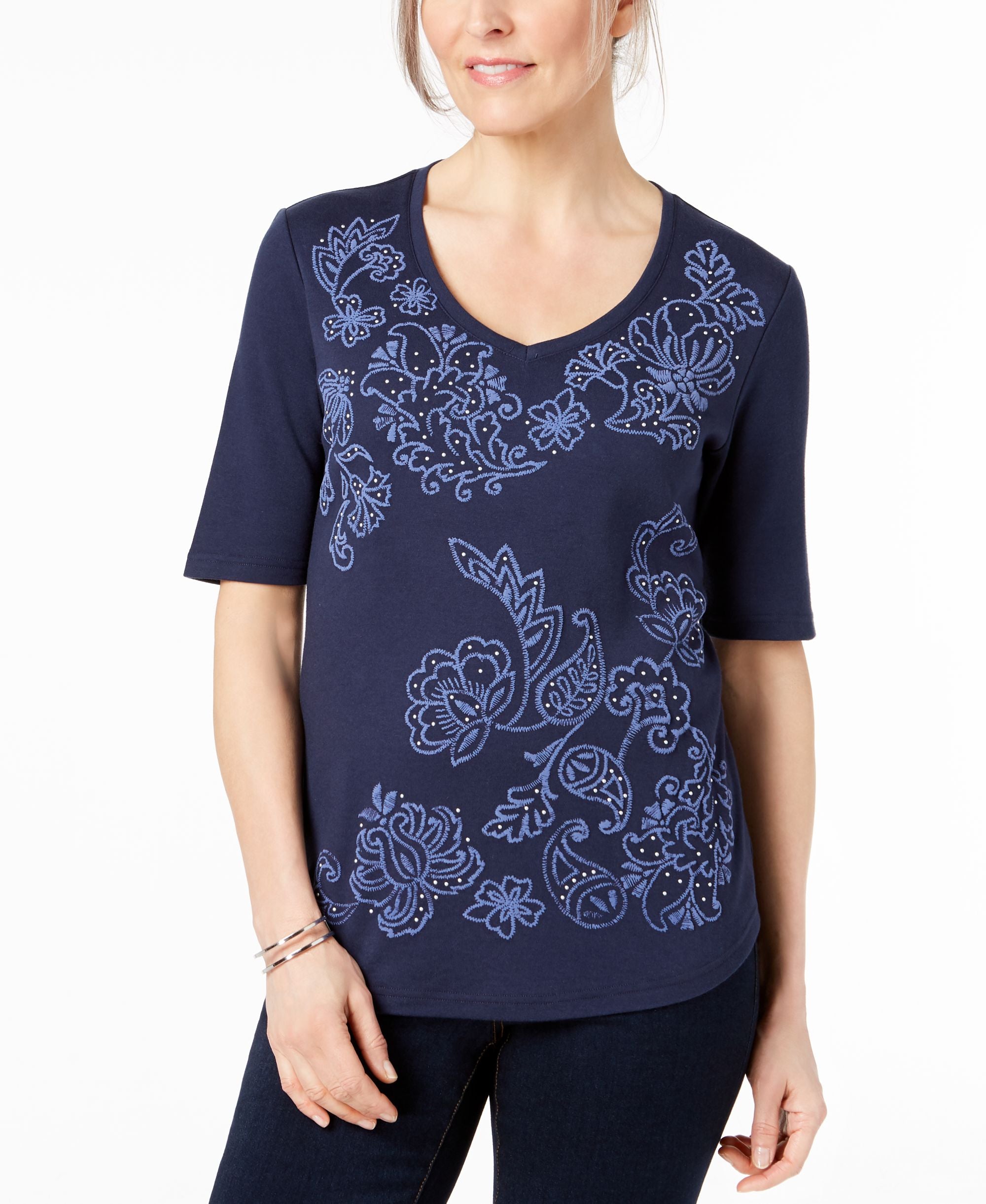 Karen Scott Printed Studded T-Shirt