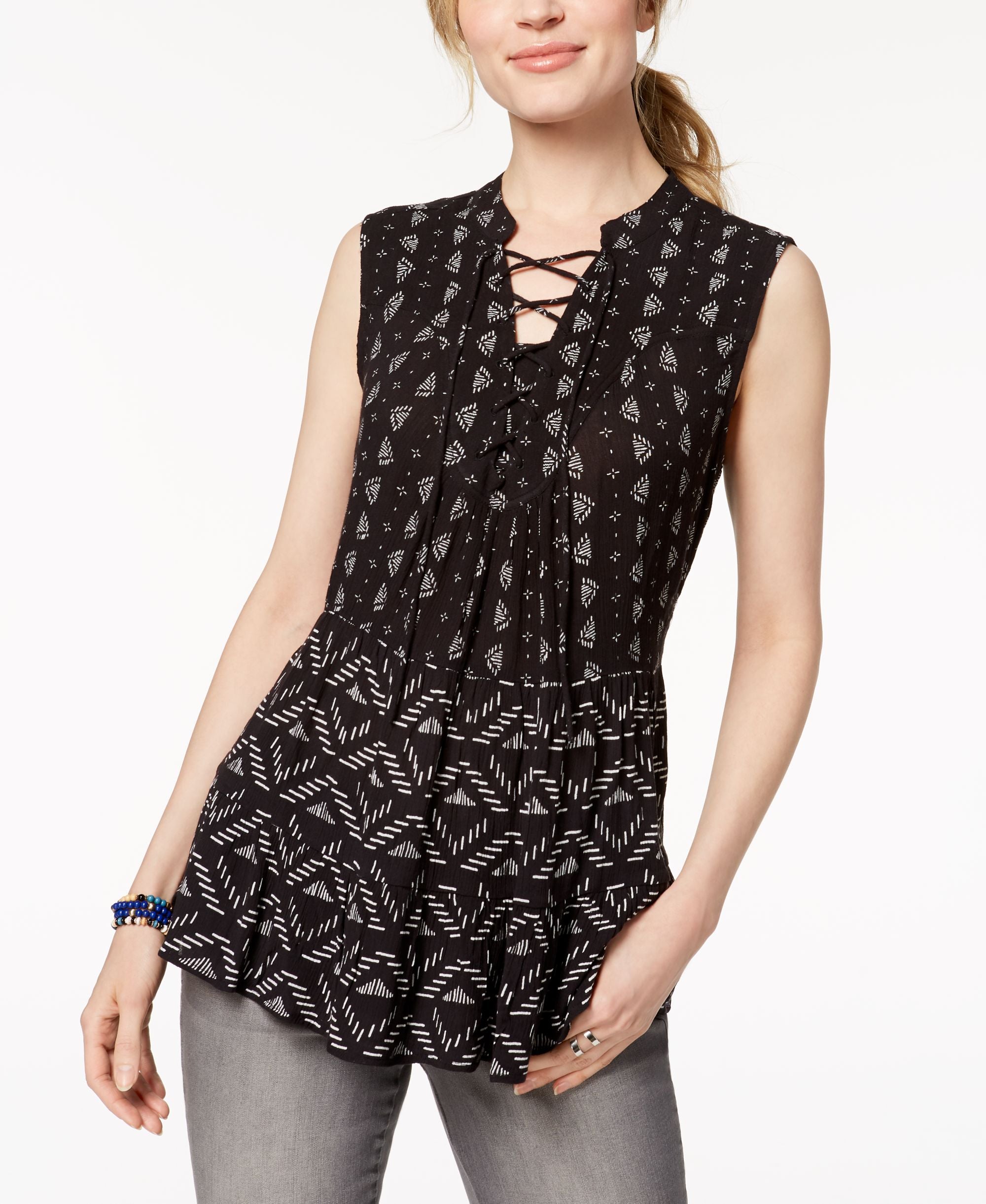 Style & Co Sleeveless Lace Up Peasant Top