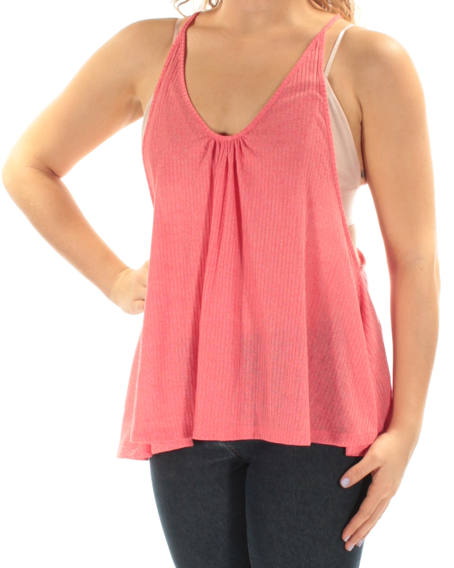 Intimately Free People Womens Ribbed Knit V-Neck Tank Top Pink M