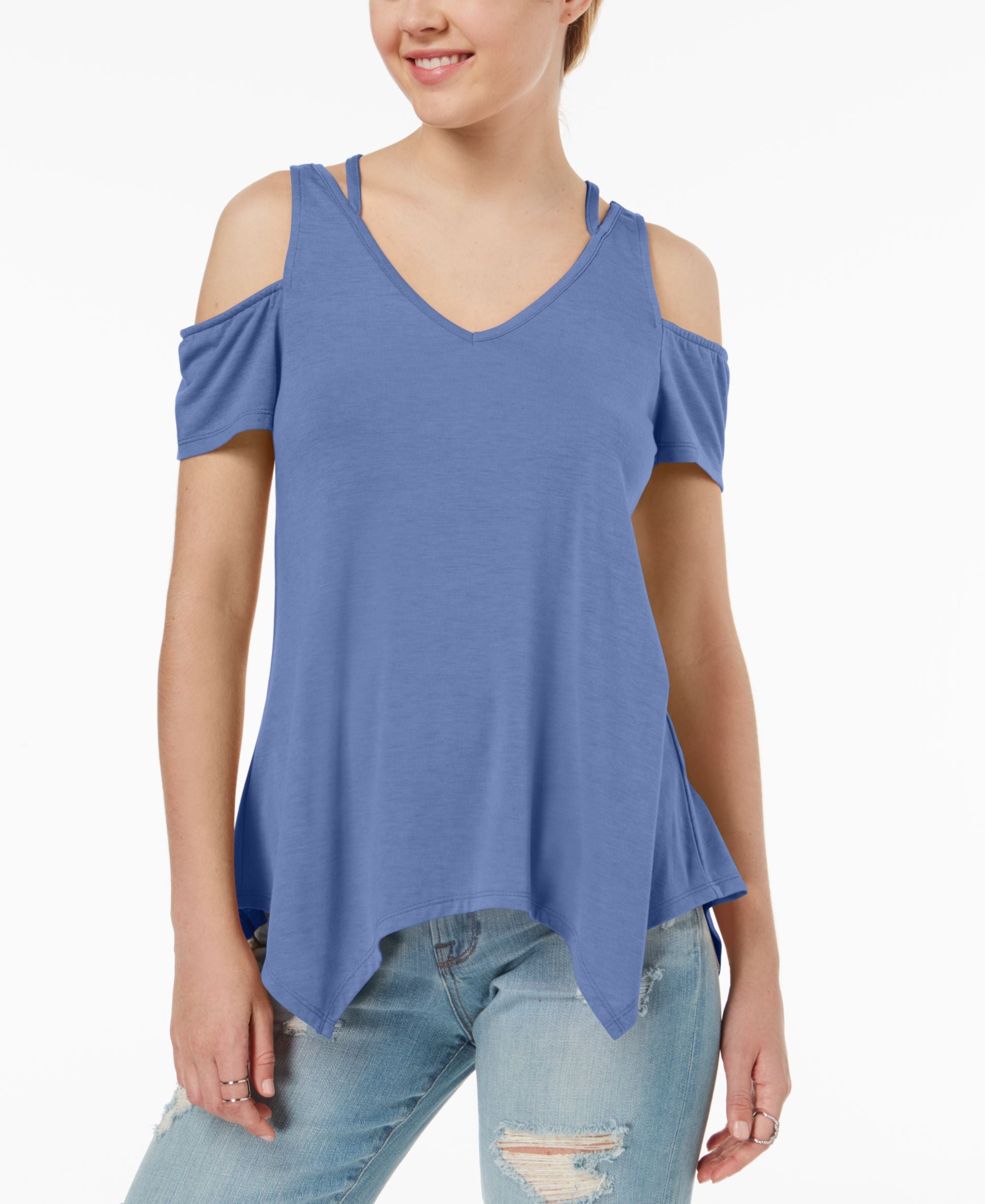 Juniors' Strappy Cold-Shoulder Top