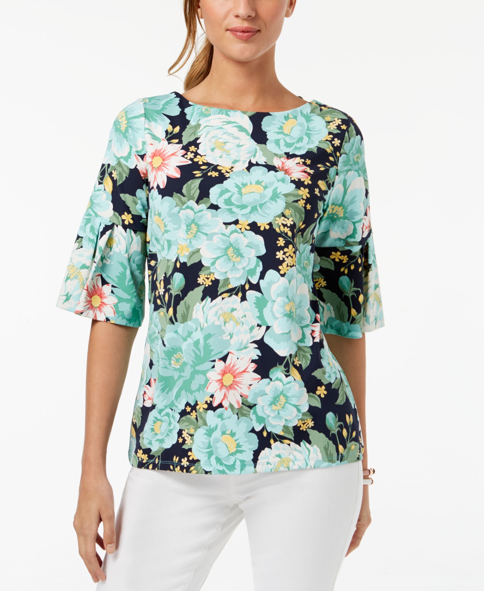 Petite Printed Ruffle-Sleeve Top