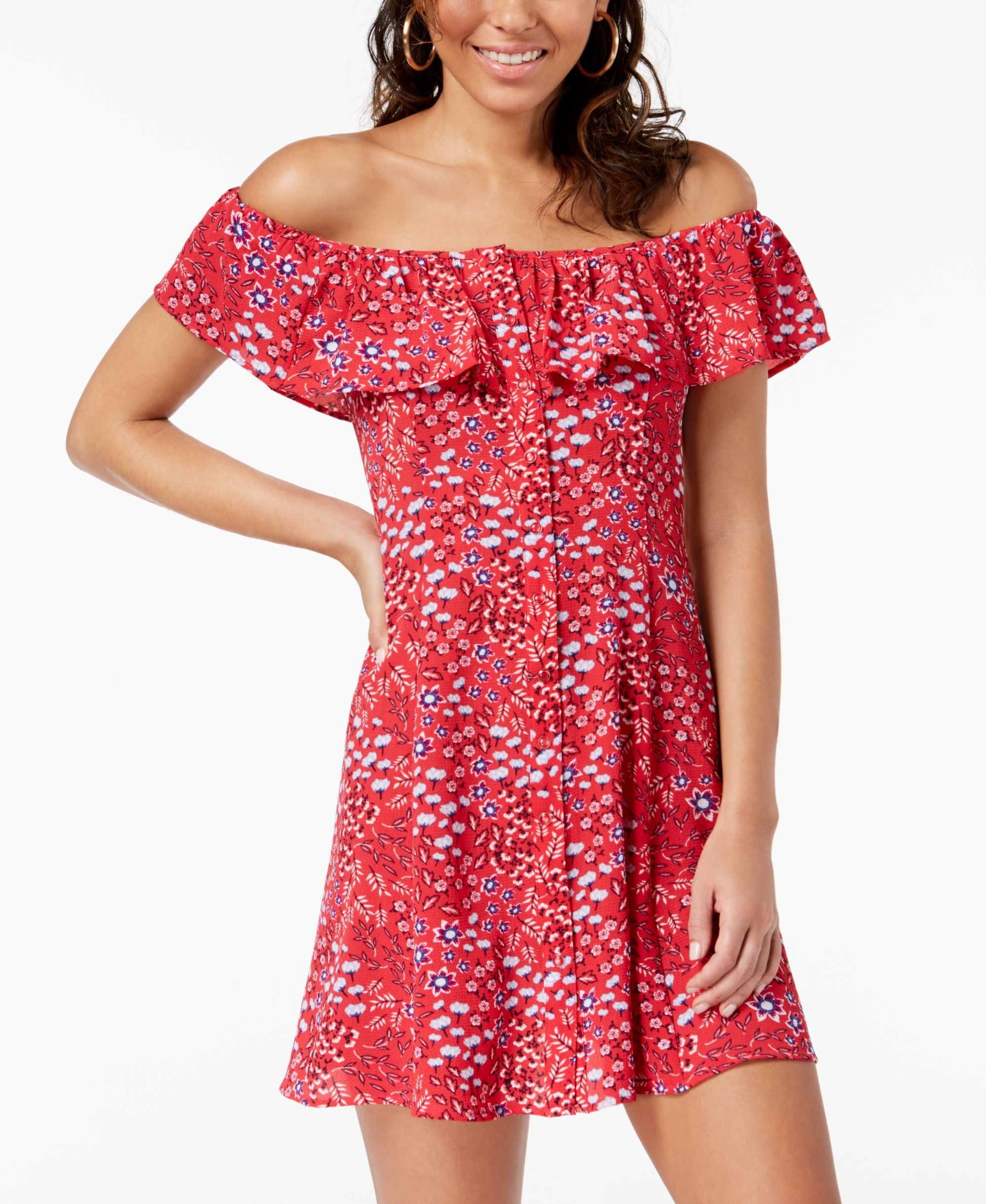 Juniors' Off-The-Shoulder A-Line Dress
