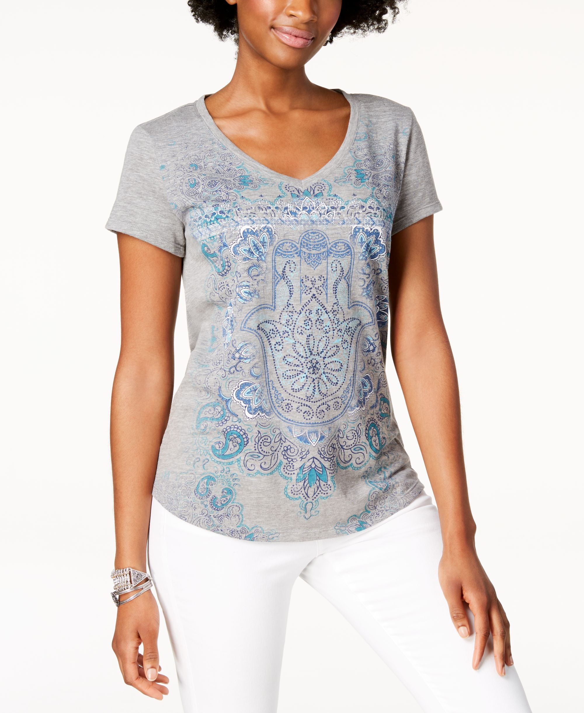 Style & Co Graphic V Neck T-Shirt
