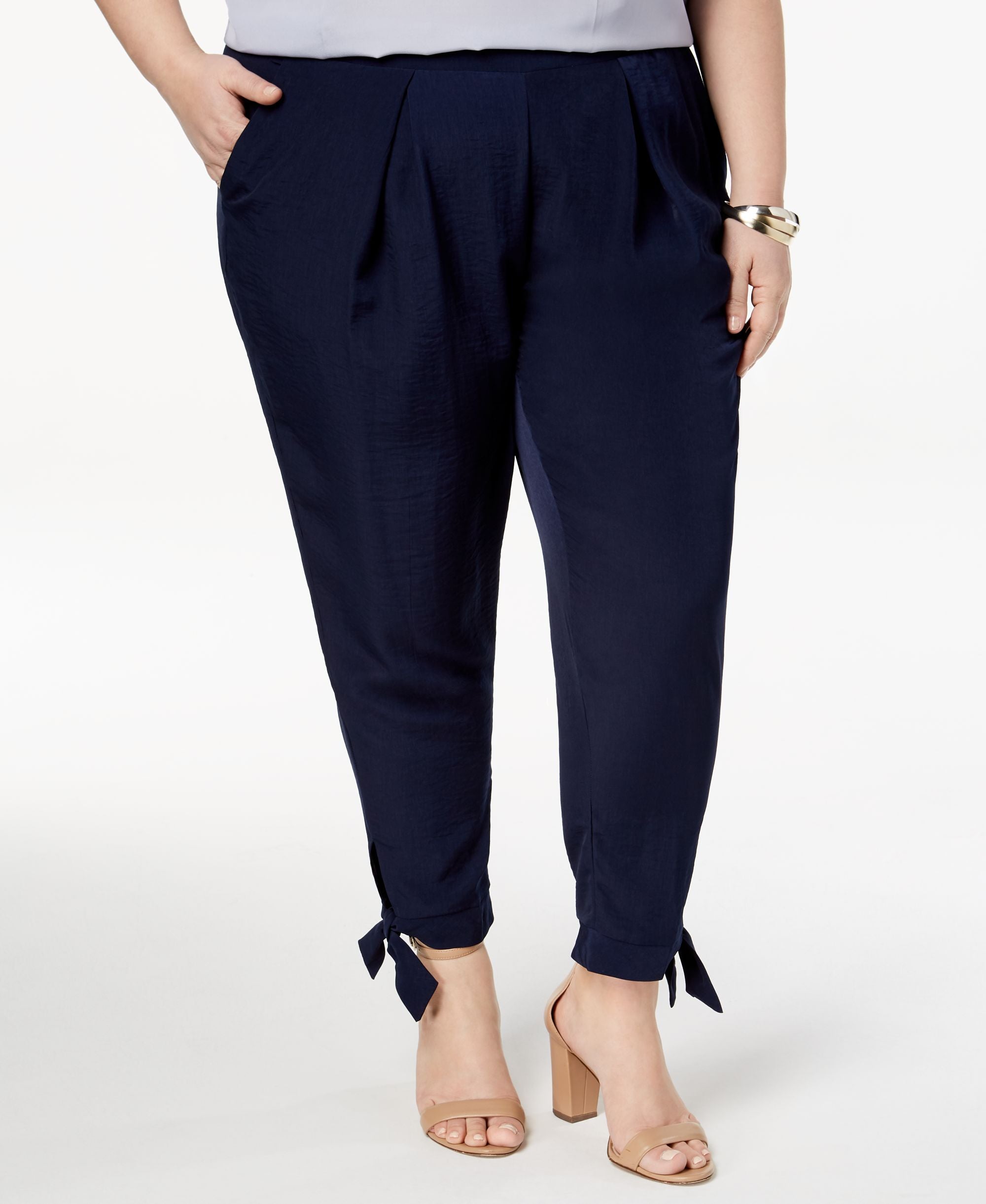 NY Collection Plus Petite Plus Size Tapered Tie Hem Pants