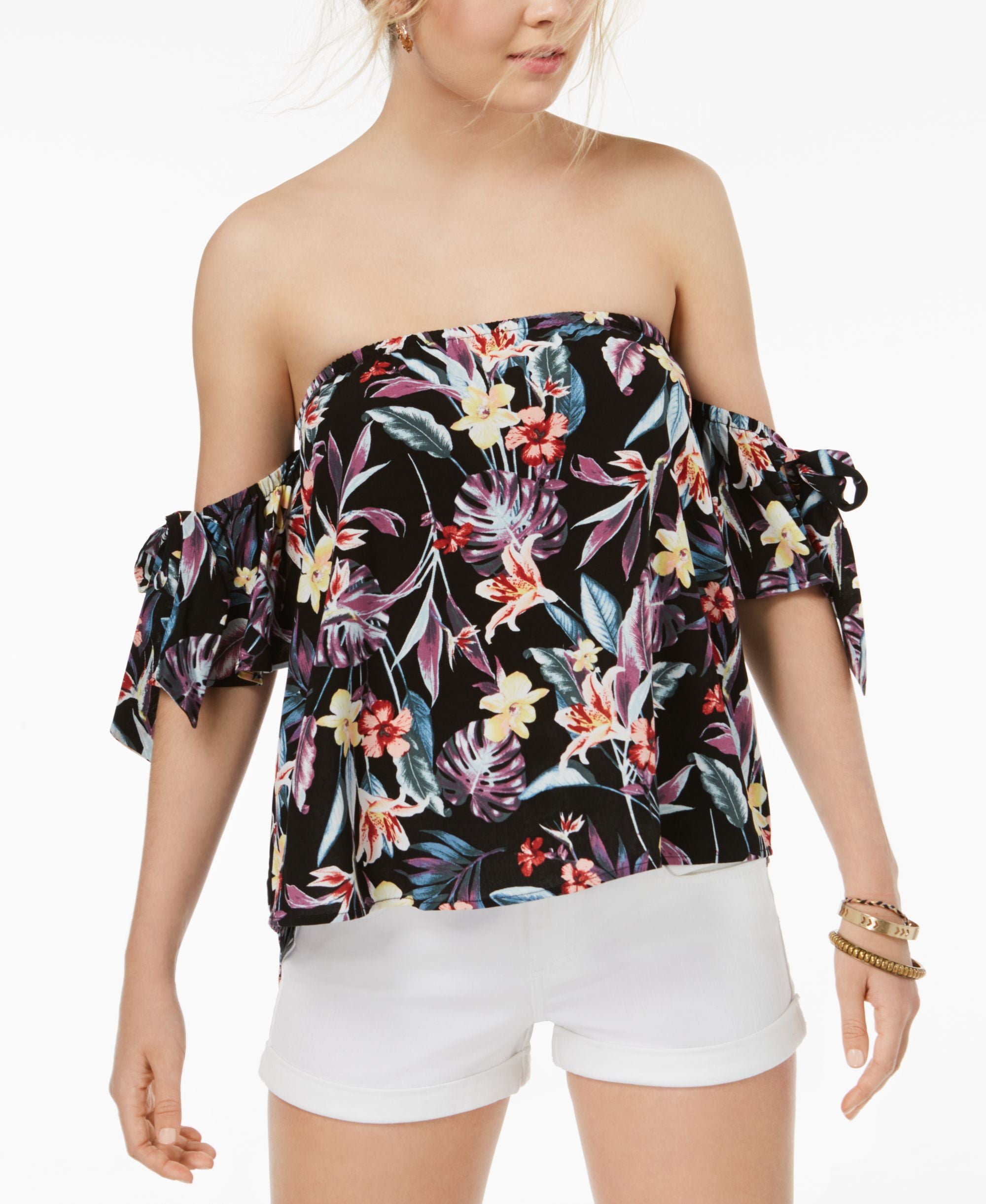 Juniors' Off-The-Shoulder Tie-Sleeve Top