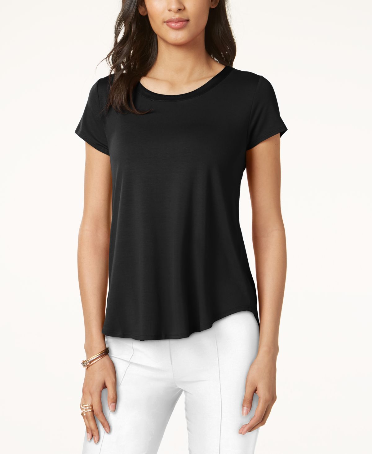 Alfani Satin Trim High Low T-Shirt In