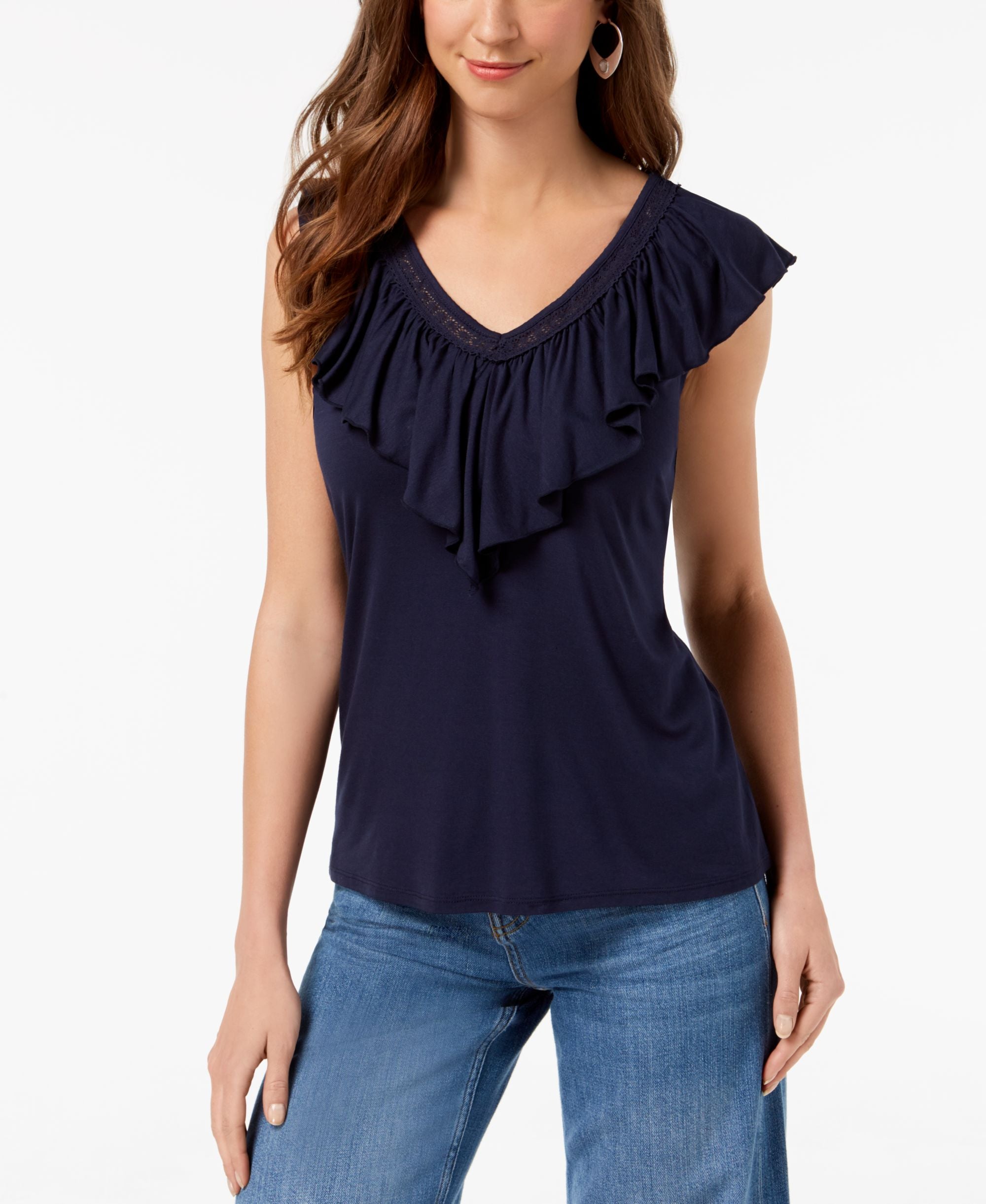 Style & Co V Neck Ruffled Top