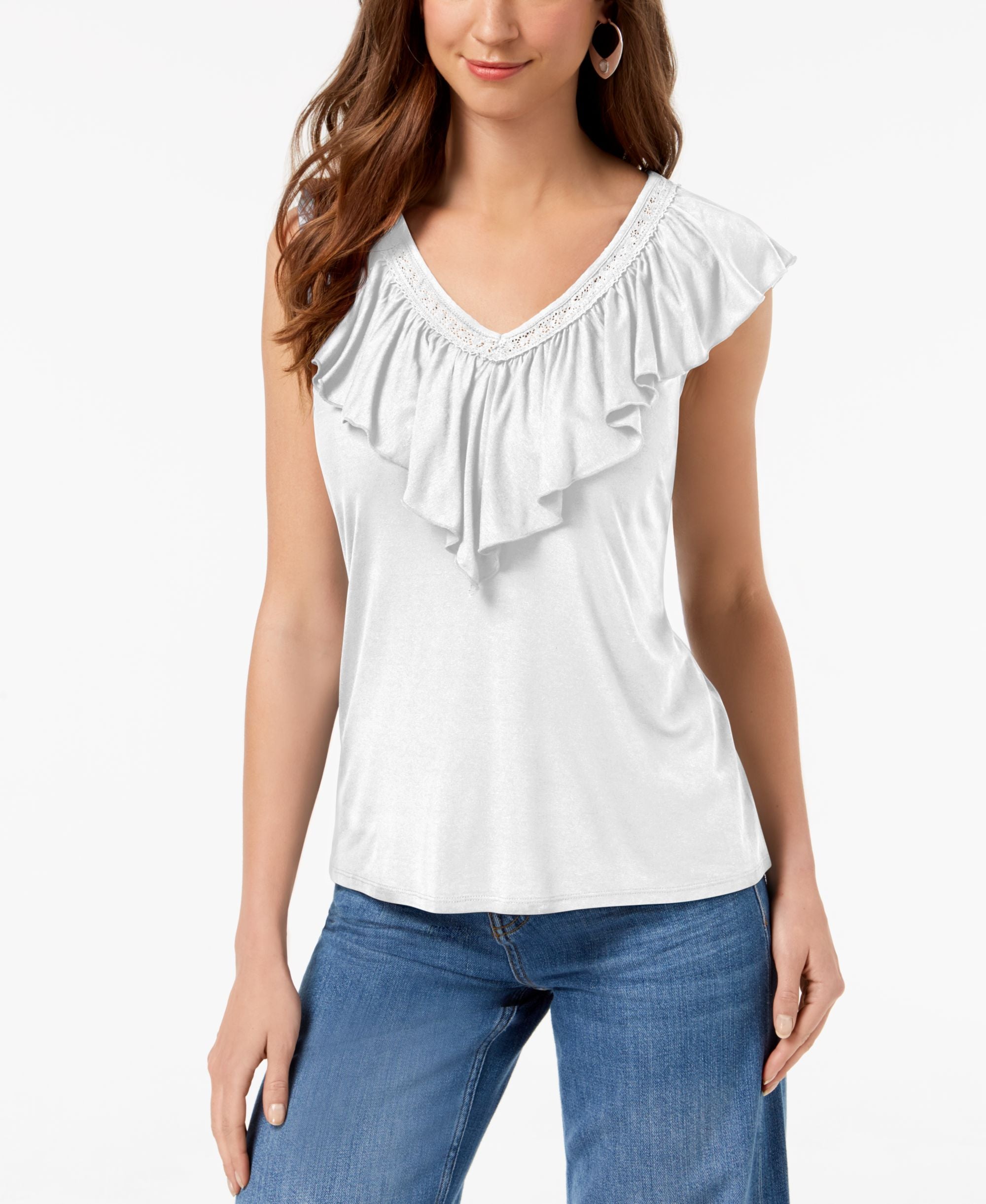 Style & Co V Neck Ruffled Top