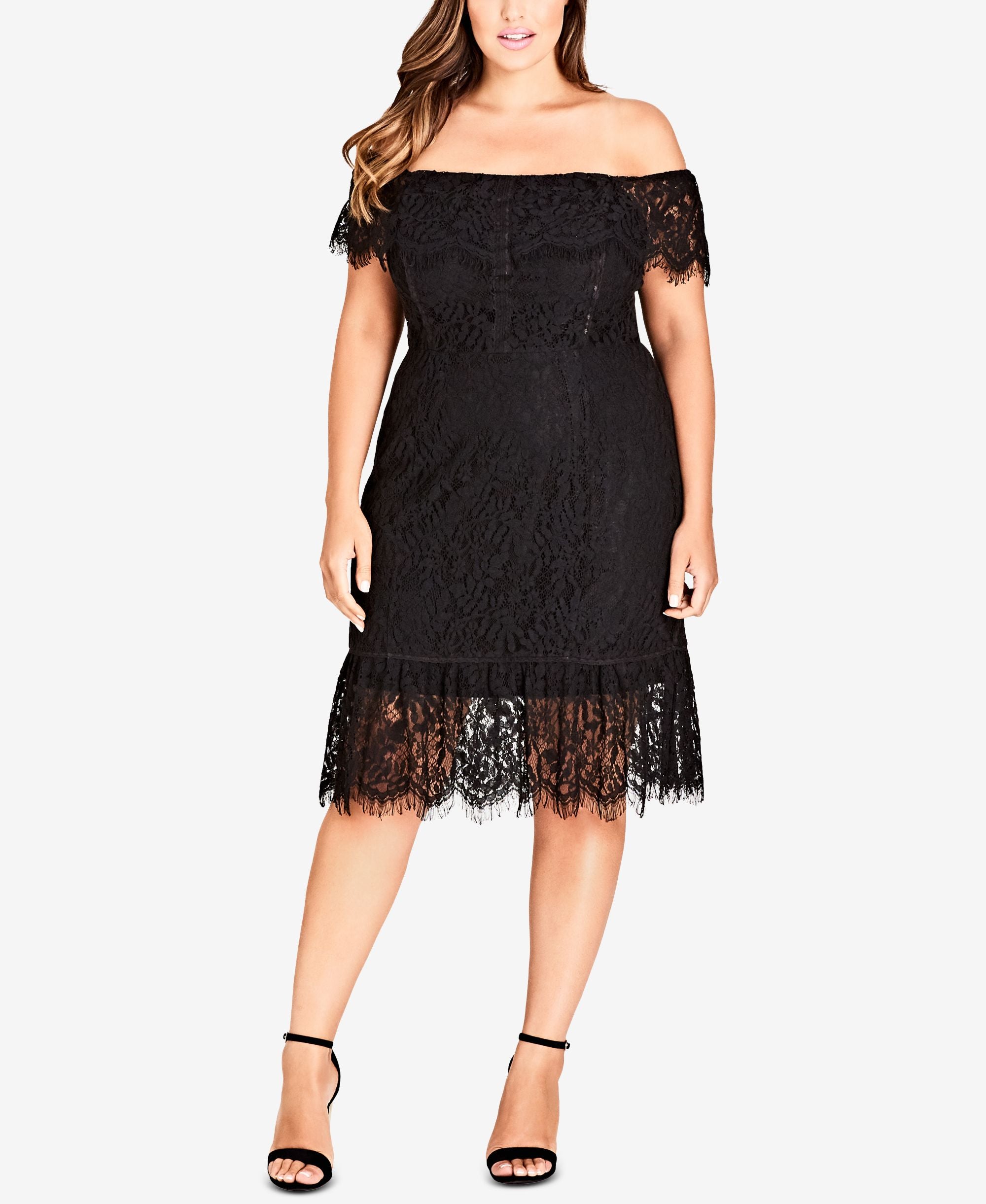 City Chic Trendy Plus Size Off The Shoulder Lace Dress