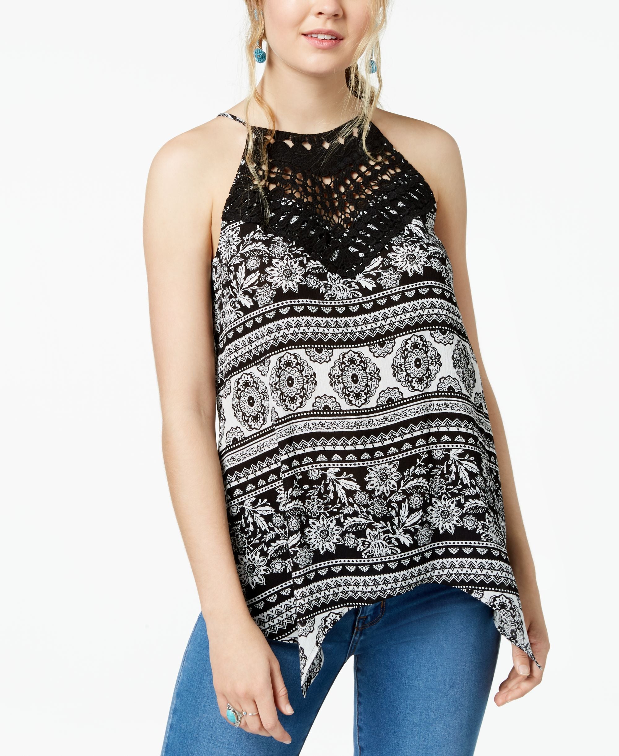 Bcx Juniors Printed Crochet Tank Top