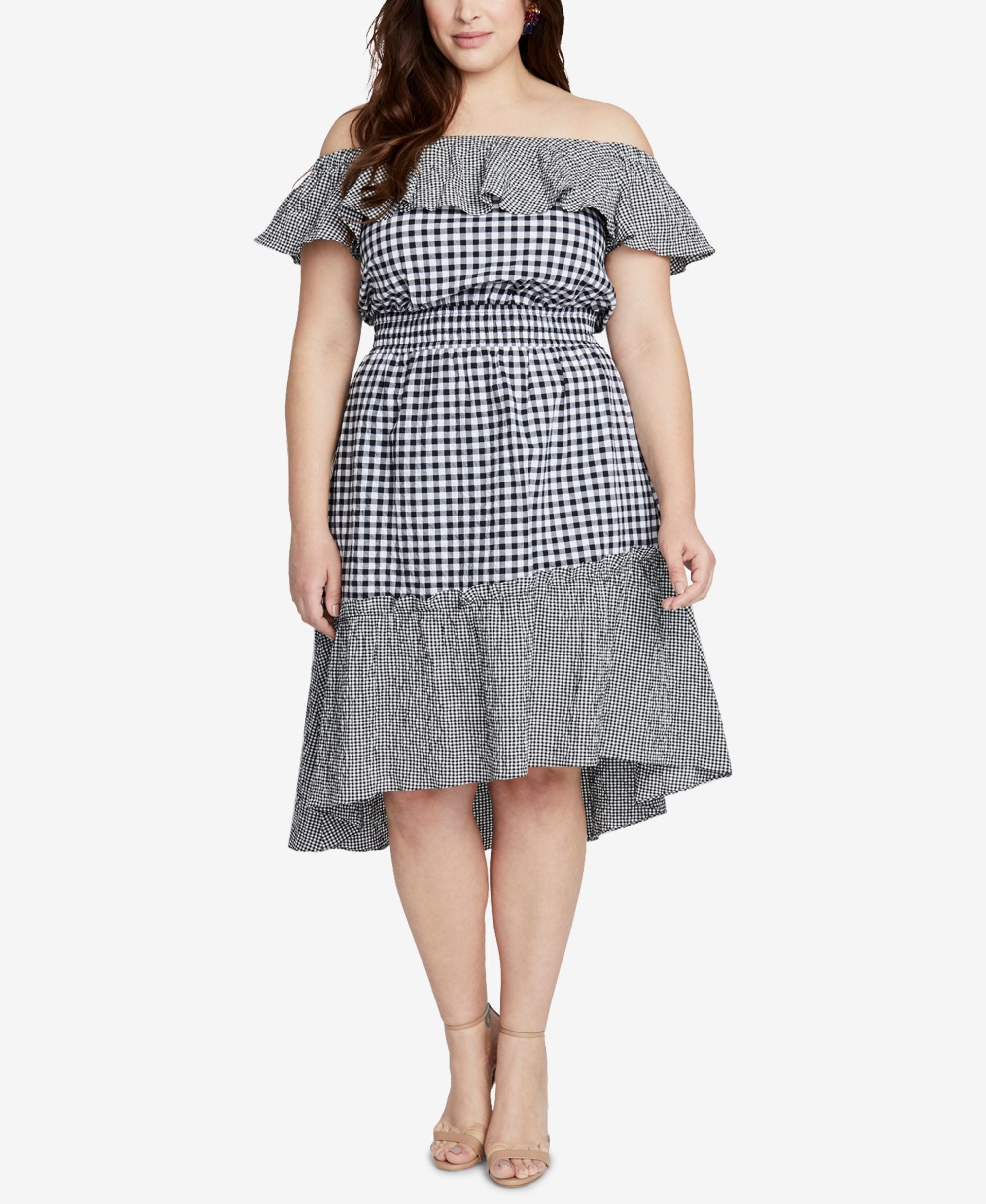 Rachel Rachel Roy Trendy Plus Size Gingham Off The Shoulder Dress