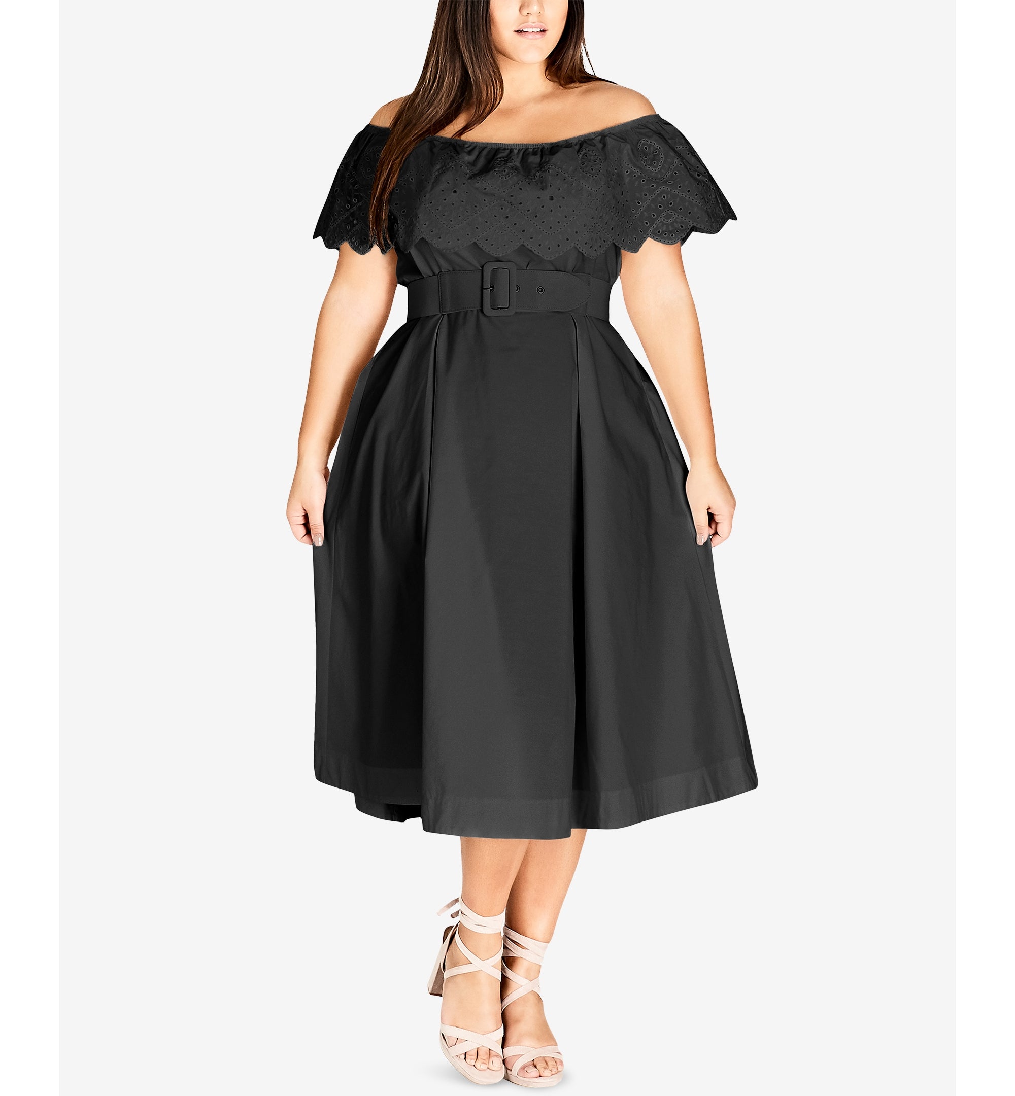 Trendy Plus Size Off-The-Shoulder Midi Dress