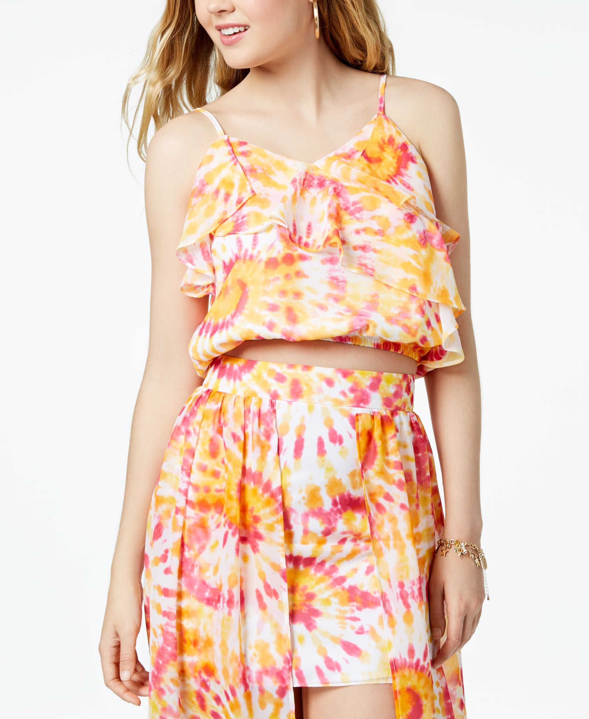 The Edit By Seventeen Juniors Printed Ruffled Crop Top