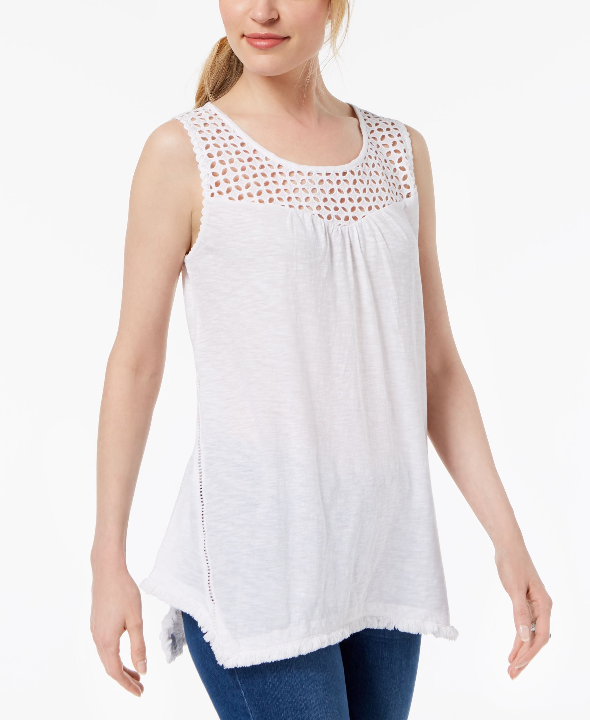 Style & Co Cotton Lattice Detail Sleeveless Top