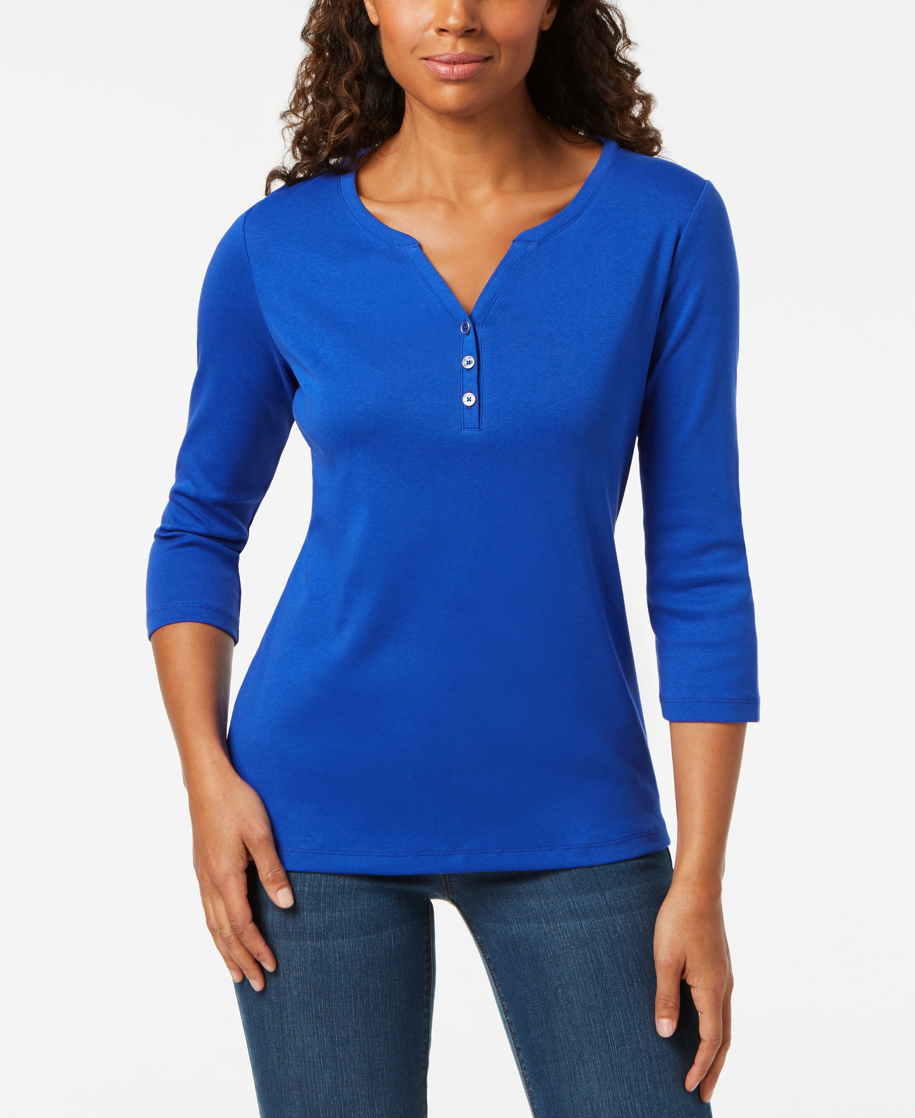 Cotton Henley V-Neck Top