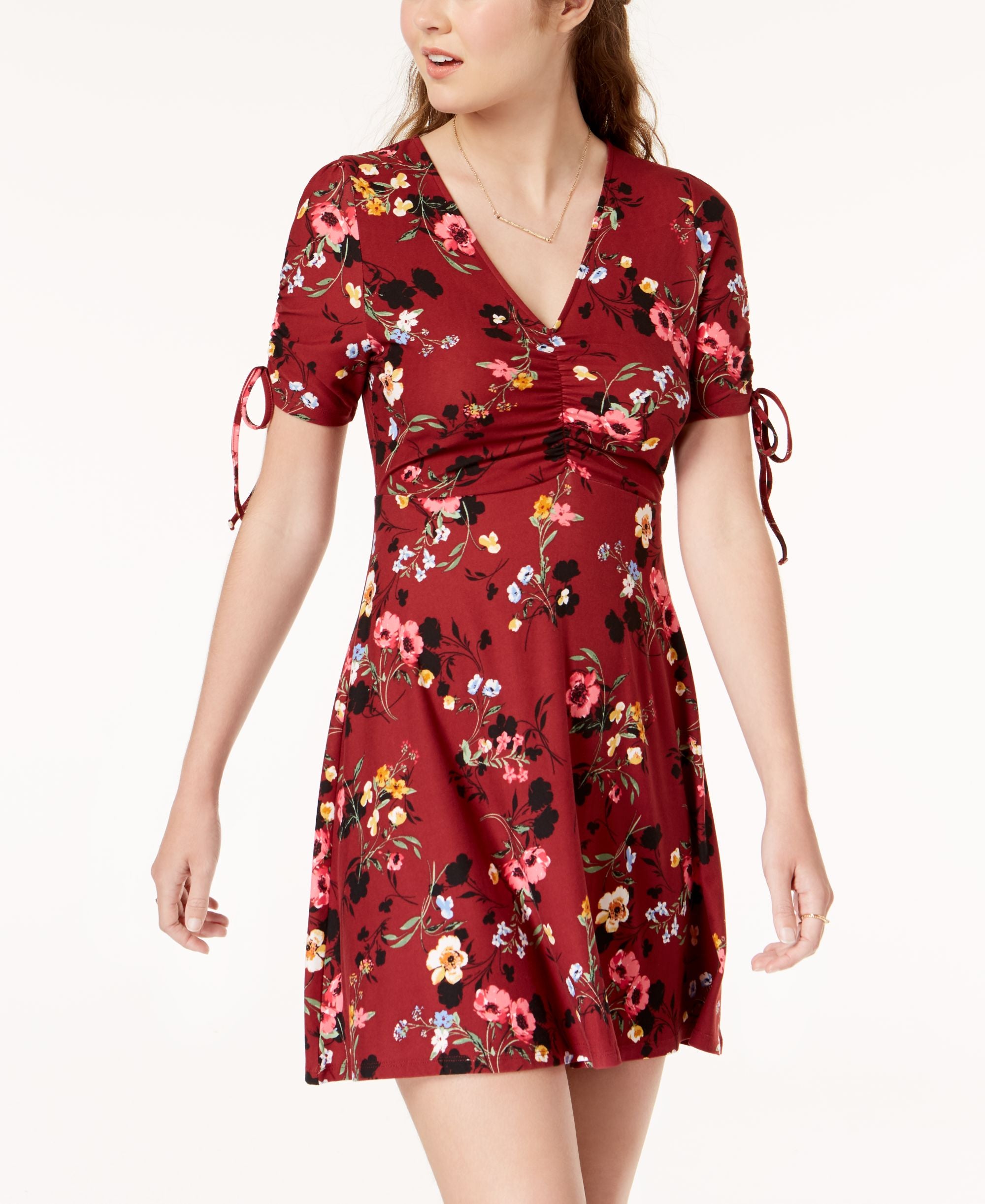 Planet Gold Juniors Floral Ruched Fit Flare Dress