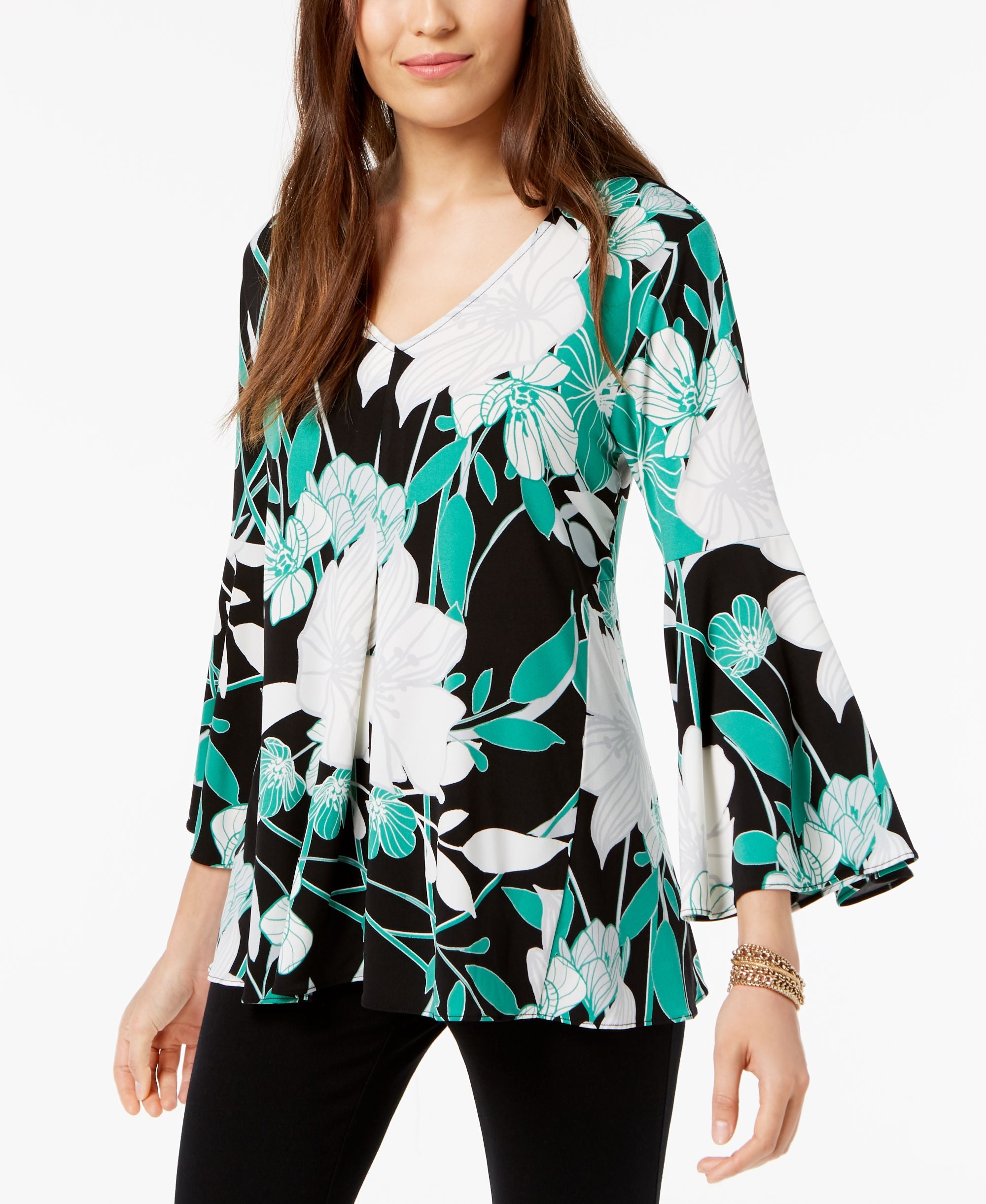 Alfani Petite Printed Bell Sleeve Top