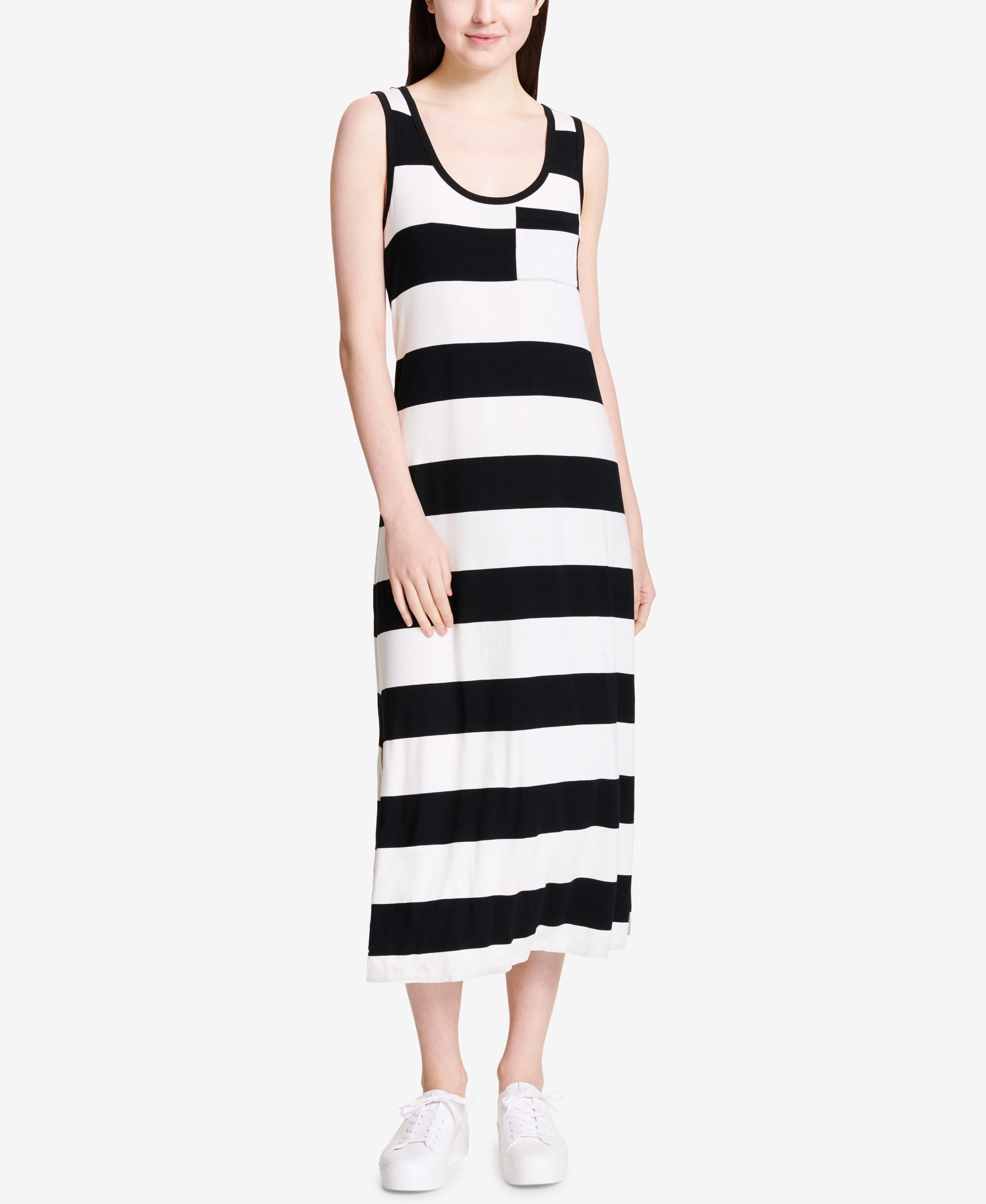 Calvin Klein Striped Patch Pocket Maxi Dress