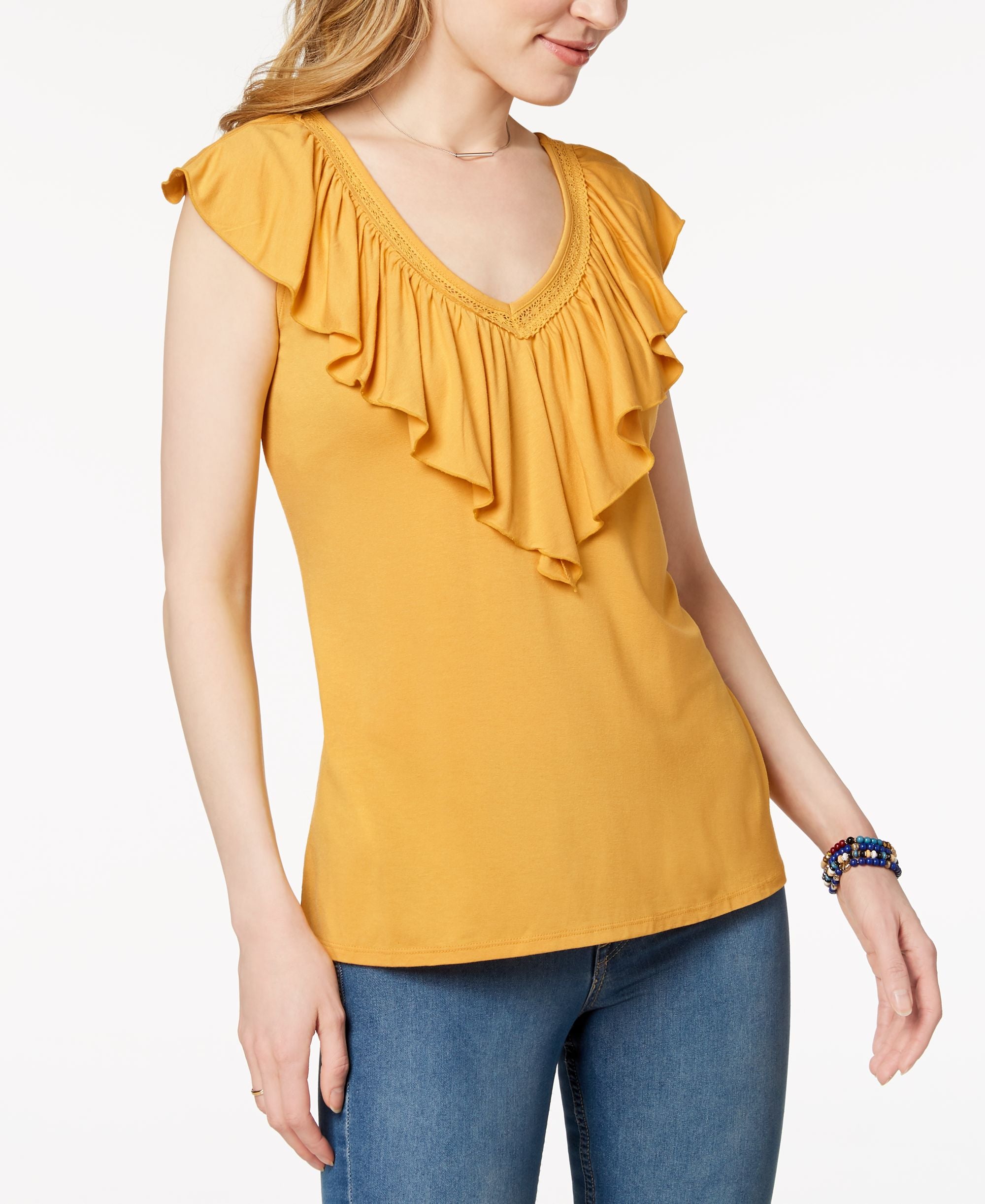 Style & Co V Neck Ruffled Top