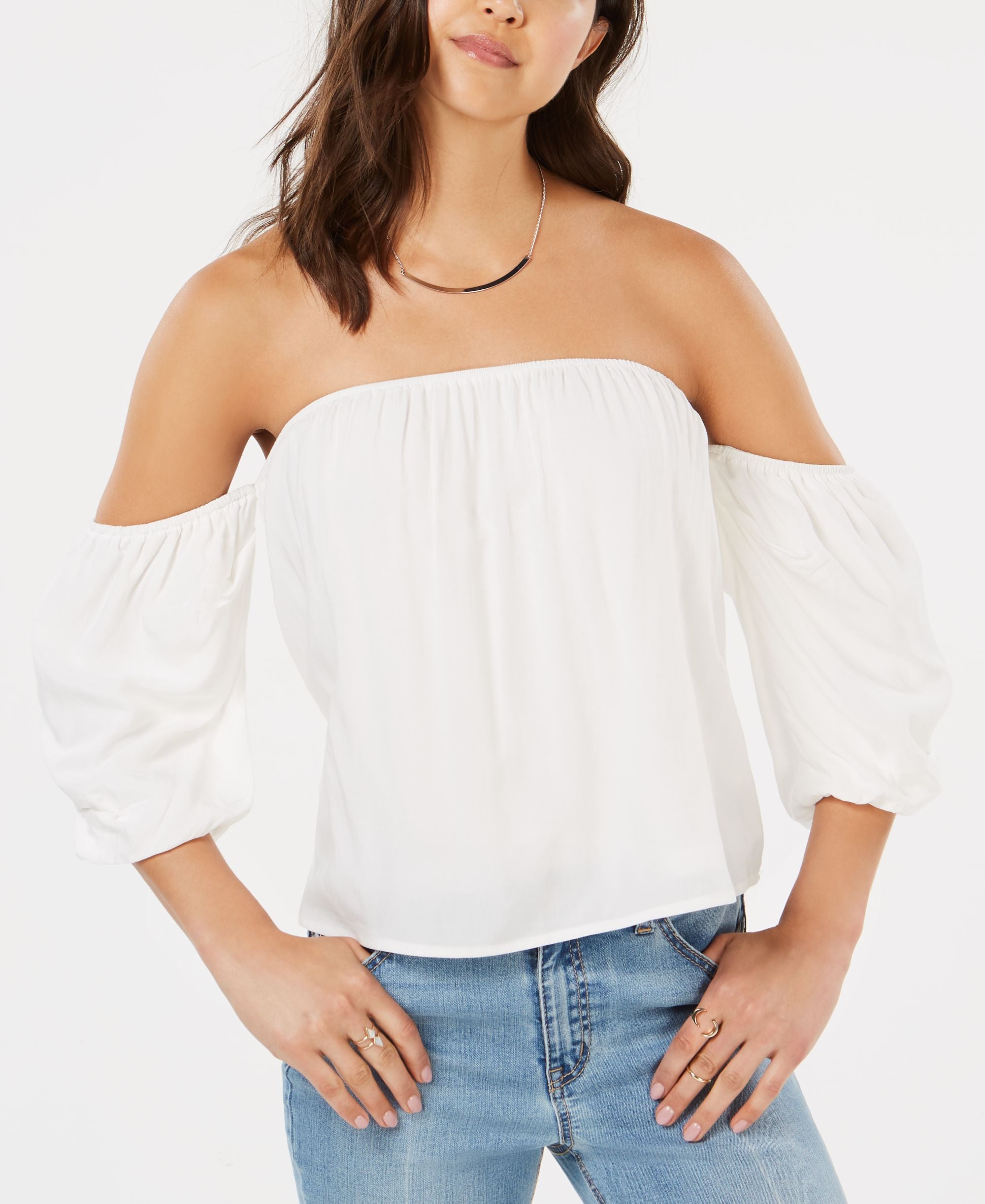 Juniors' Puff-Sleeved Off-The-Shoulder Top