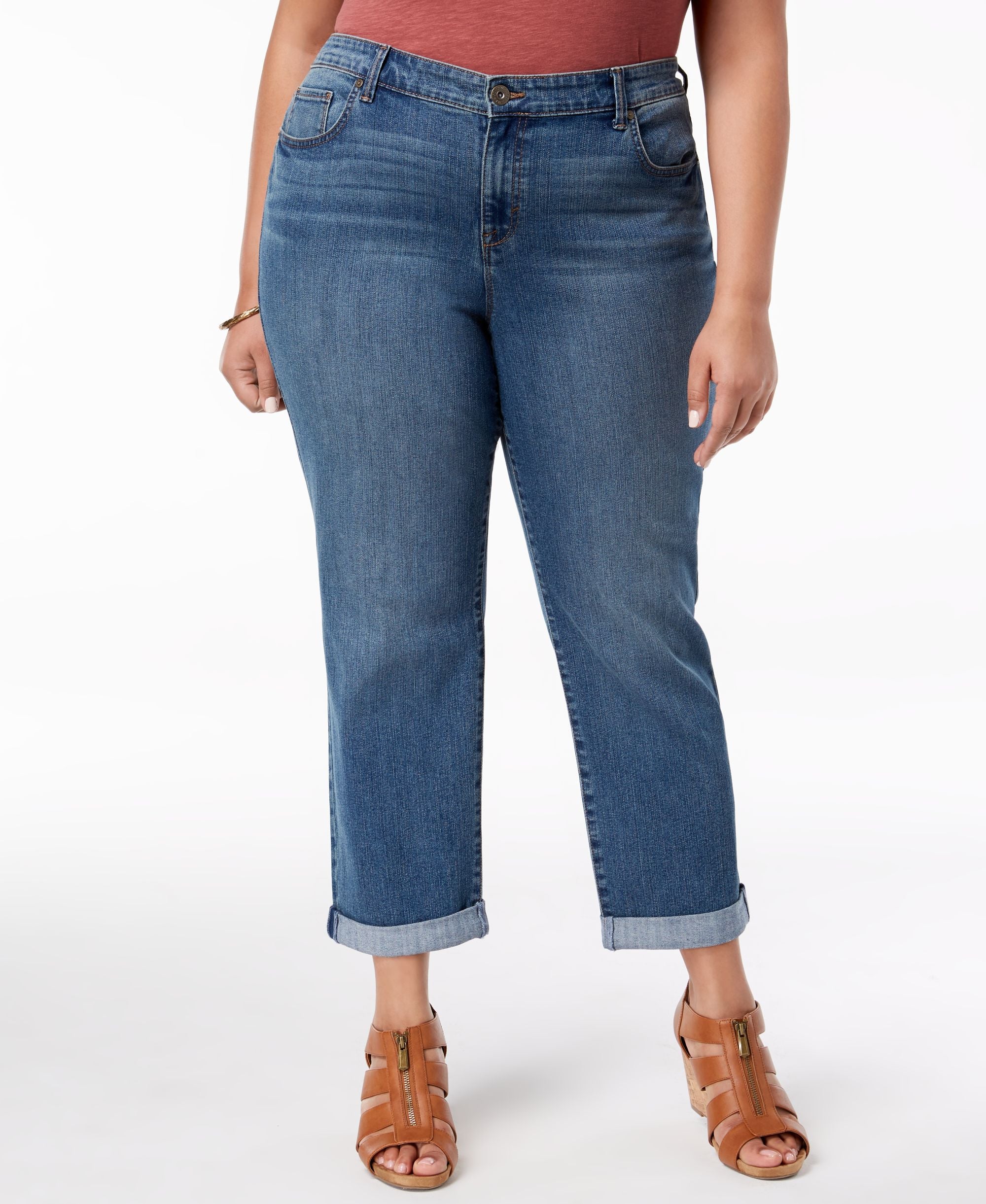 Style & Co. Womens  Cuffed Boyfriend Fit Jeans Camino18W