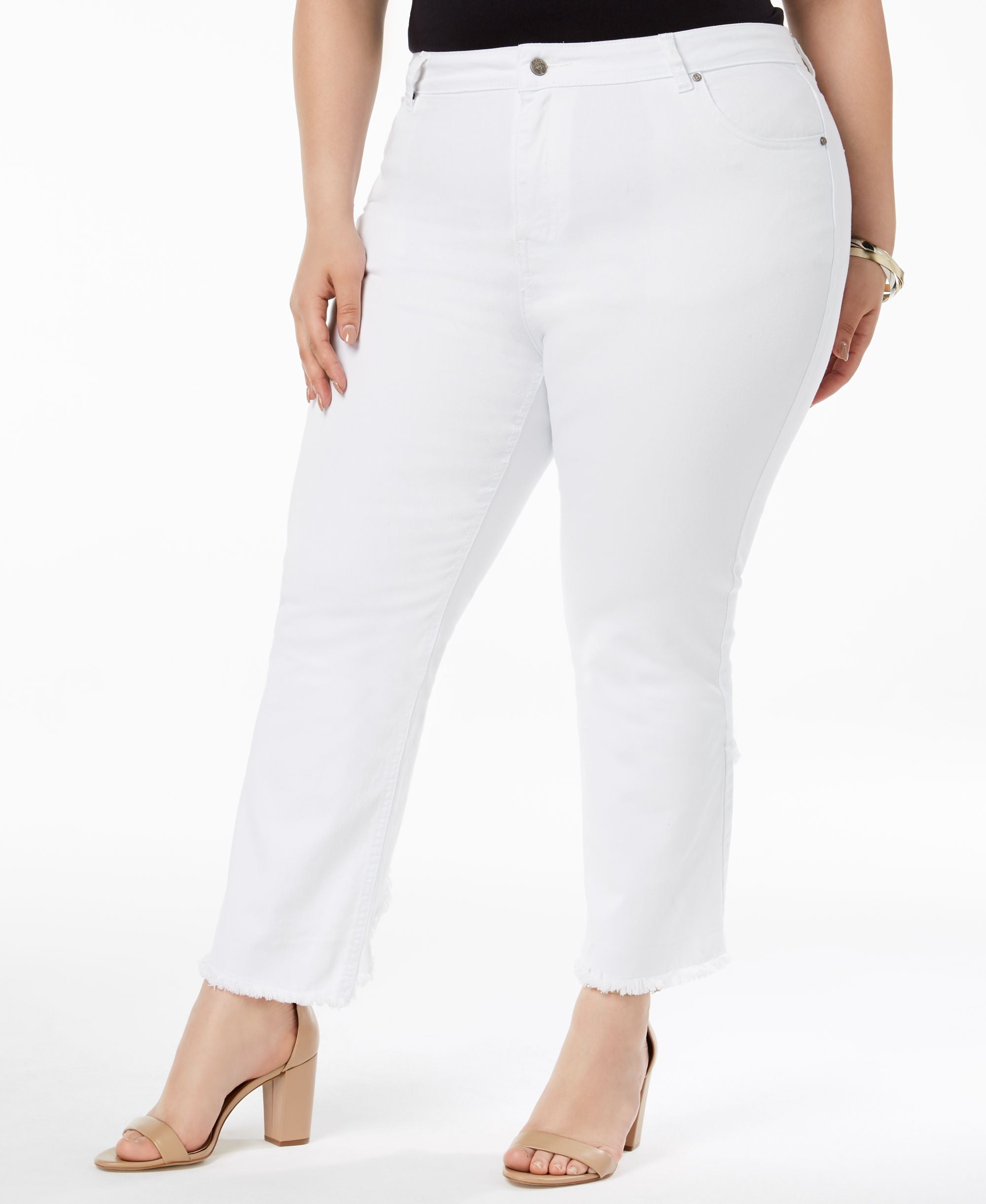 NY Collection Plus Petite Plus Size Frayed Cutout Cuff Jeans
