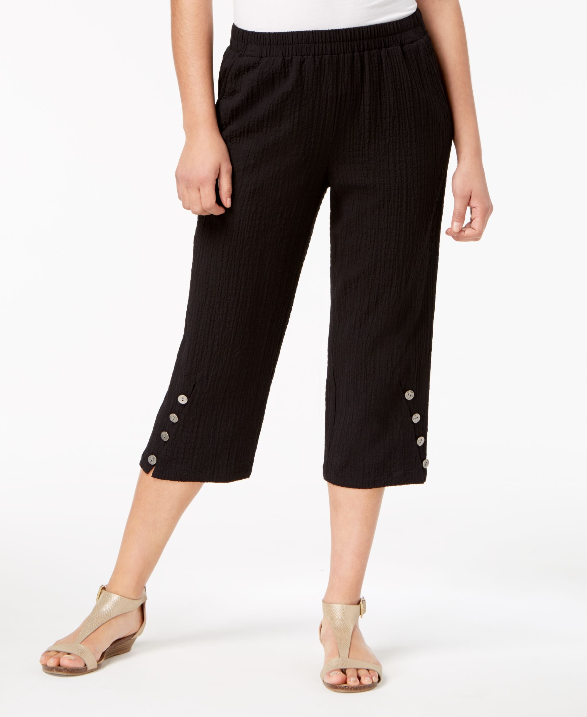 Button-Hem Capri Pants