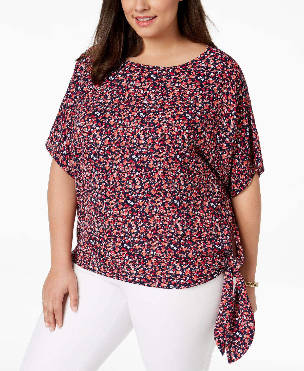 Michael Michael Kors Plus Size Floral-Print Side-Tie Top 1X