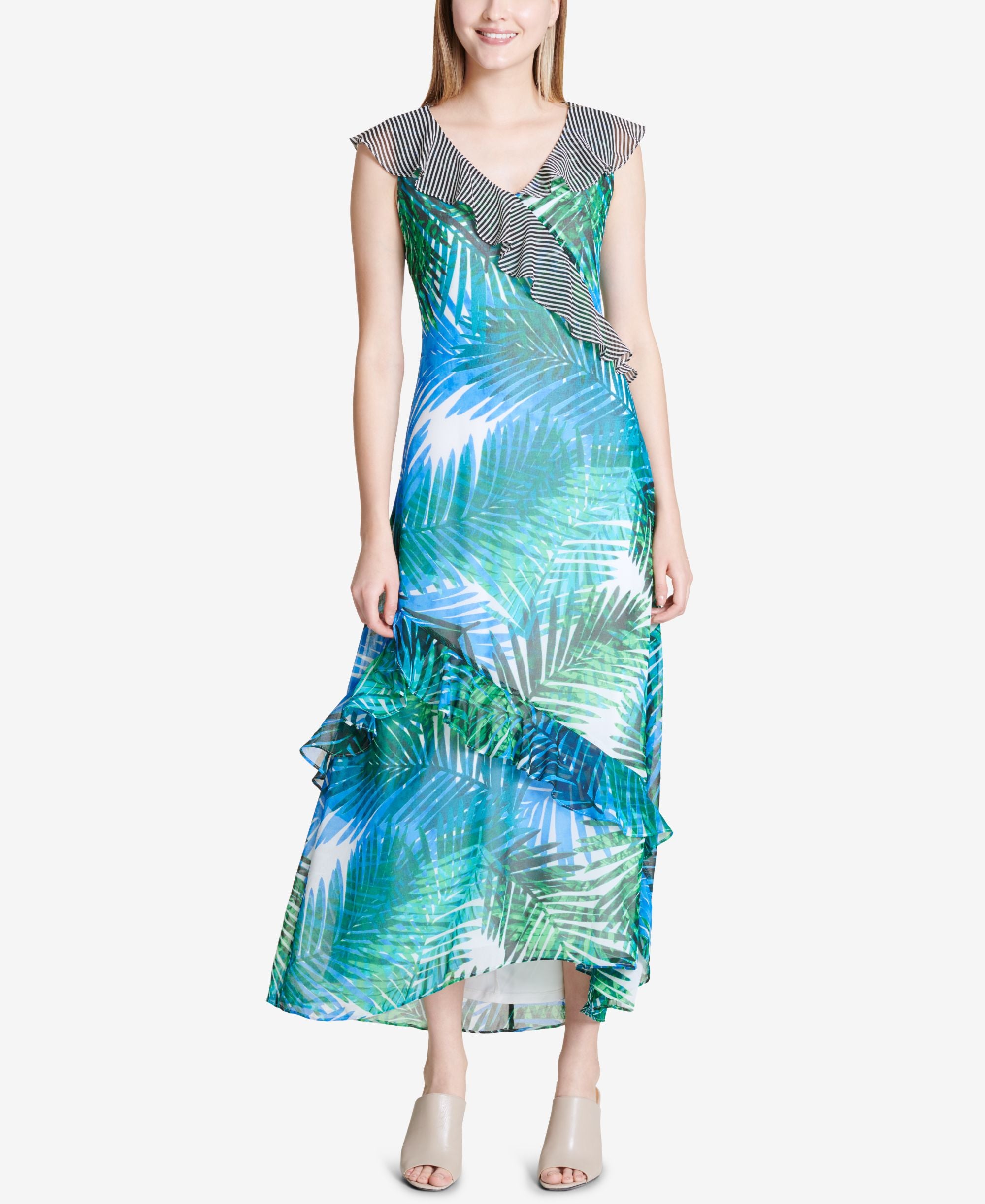 Calvin Klein Ombre Ruffle Maxi Dress