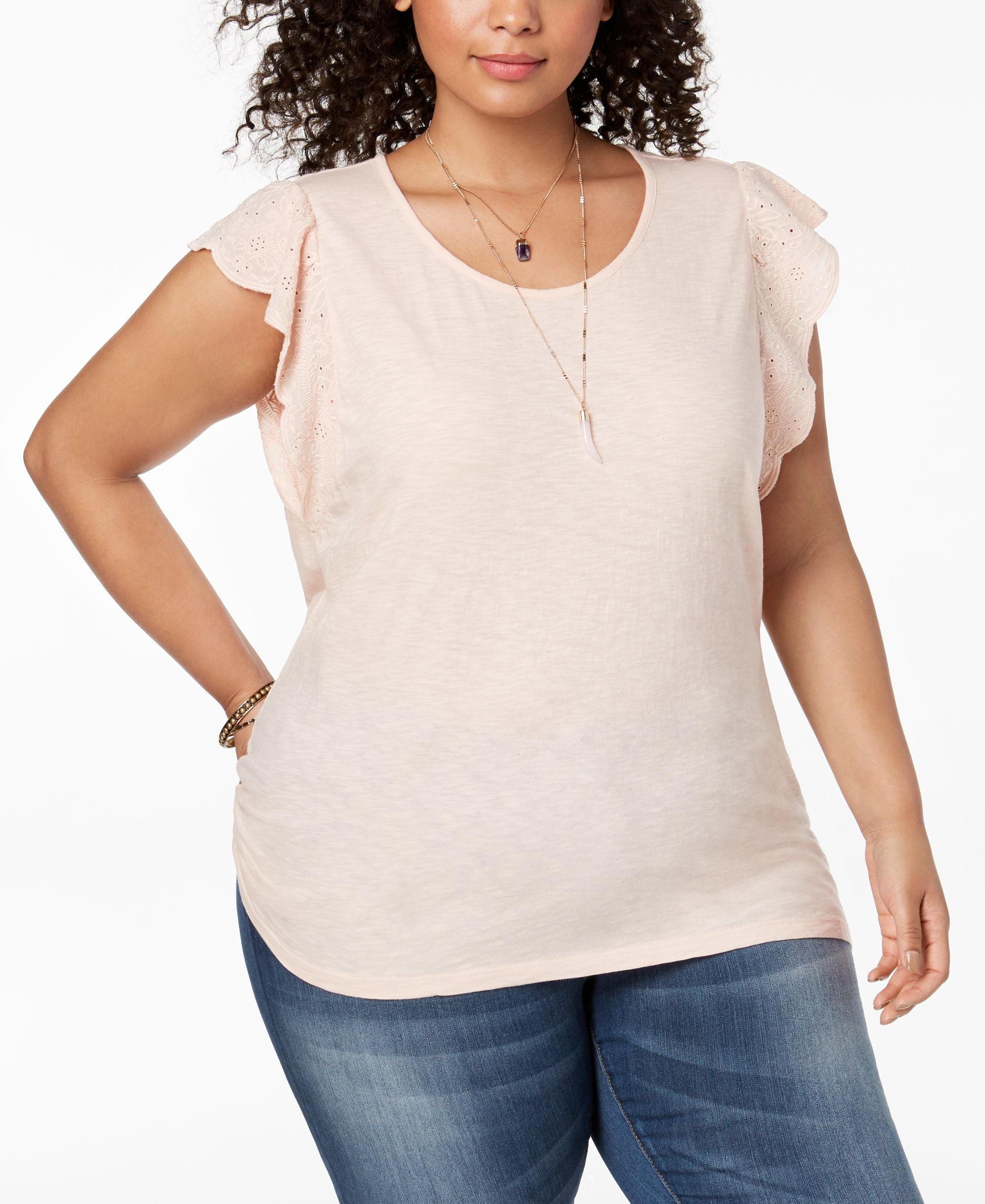 Style & Co Plus Size Cotton Flutter Sleeve T-Shirt