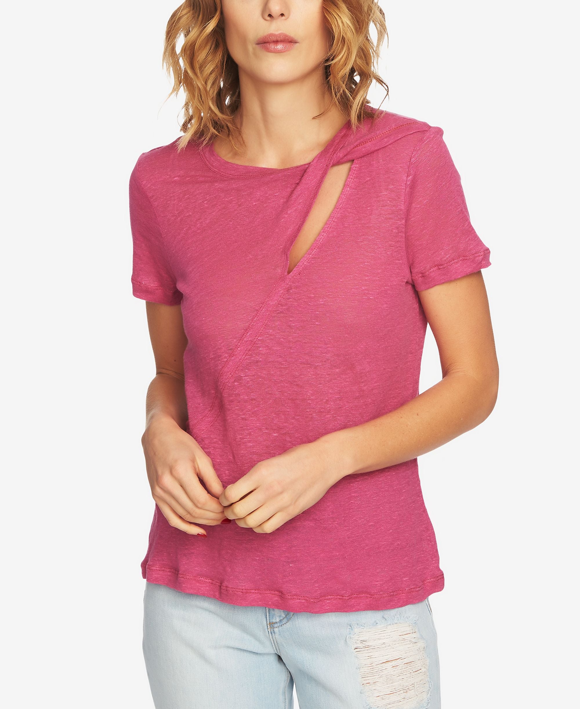 1.State Linen Cutout T-Shirt