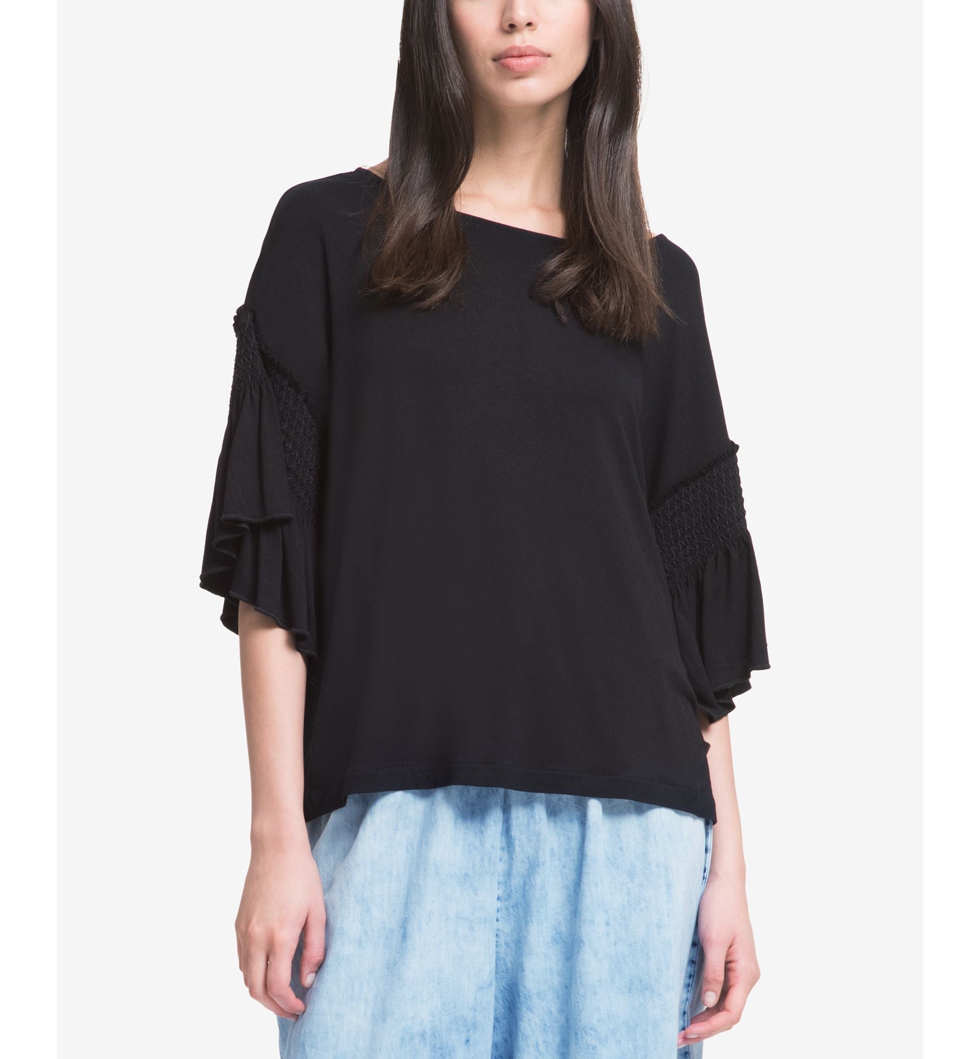 DKNY Ruffled 3/4 Sleeve T-Shirt