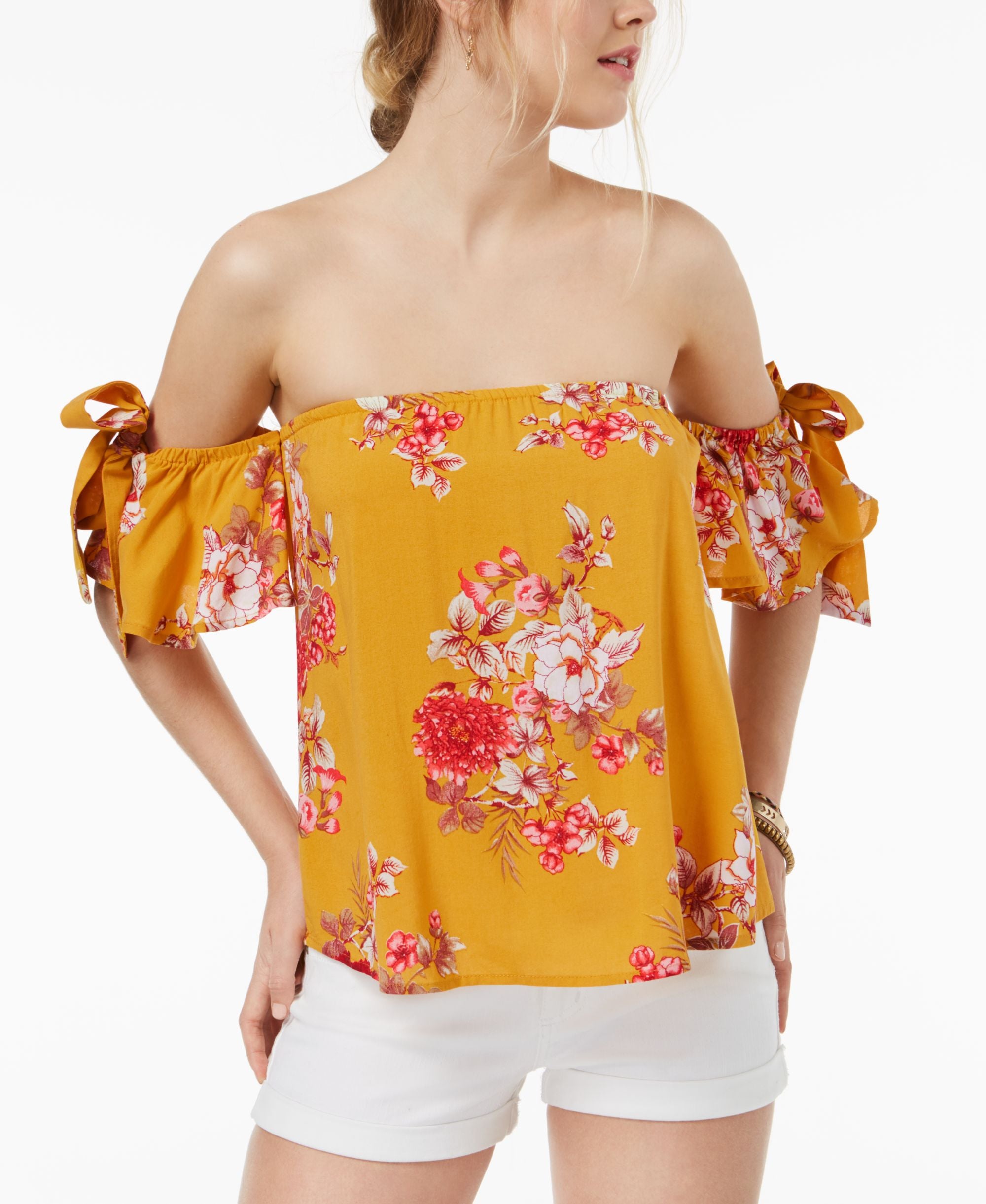 Gypsies Moondust Juniors Off The Shoulder Tie Sleeve Top
