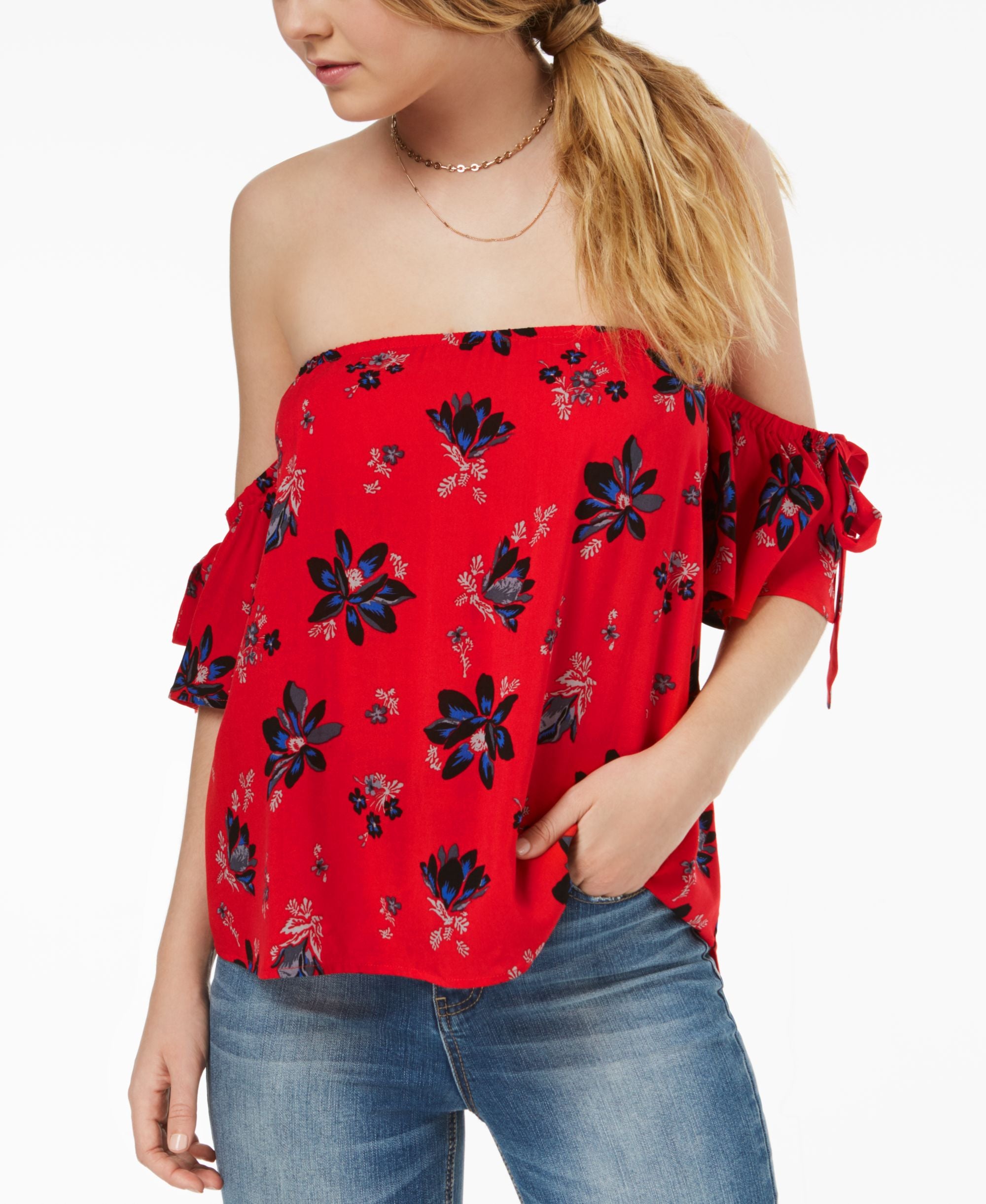 Gypsies Moondust Juniors Off The Shoulder Tie Sleeve Top