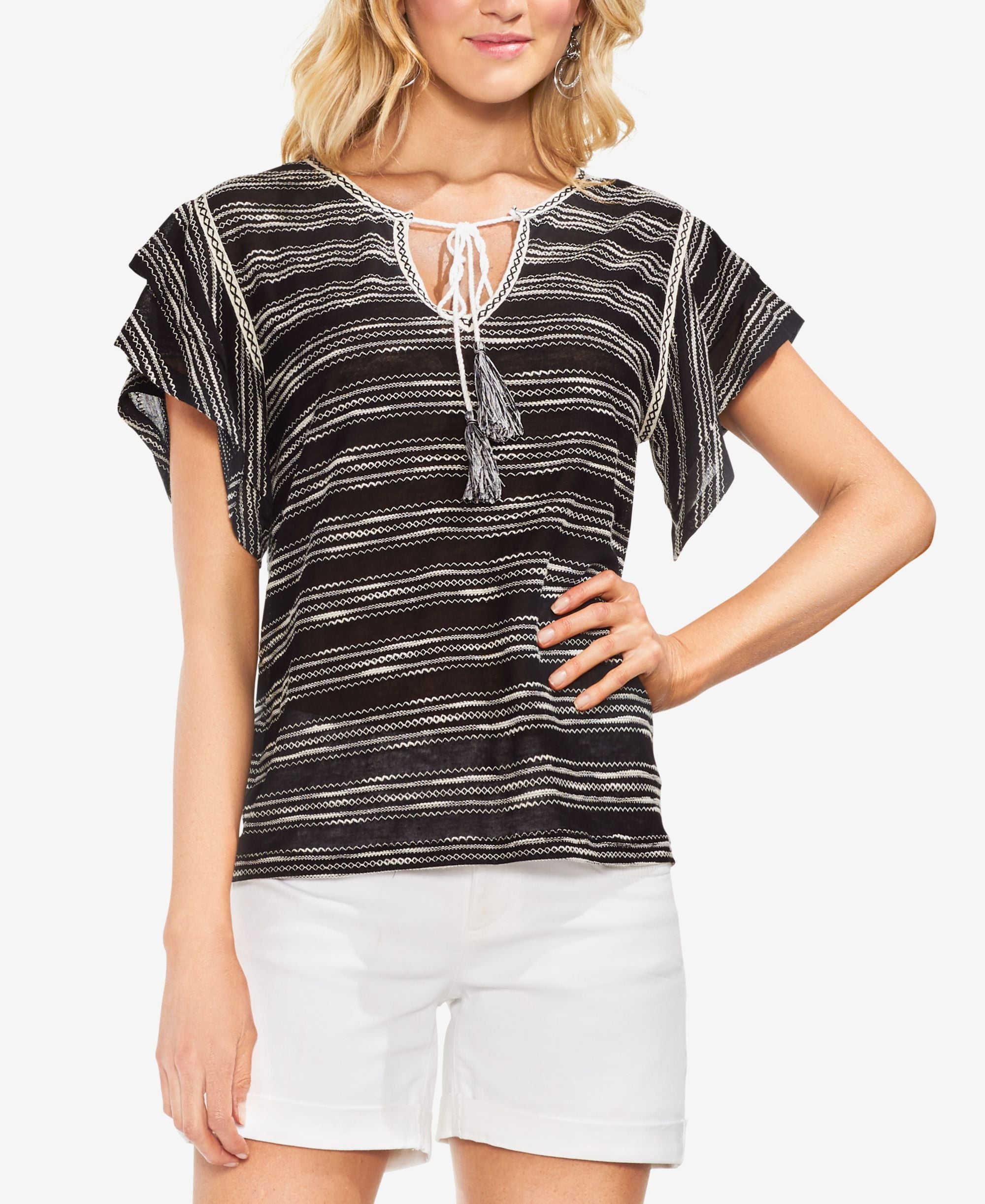 Vince Camuto Tie Neck Flutter Sleeve Top