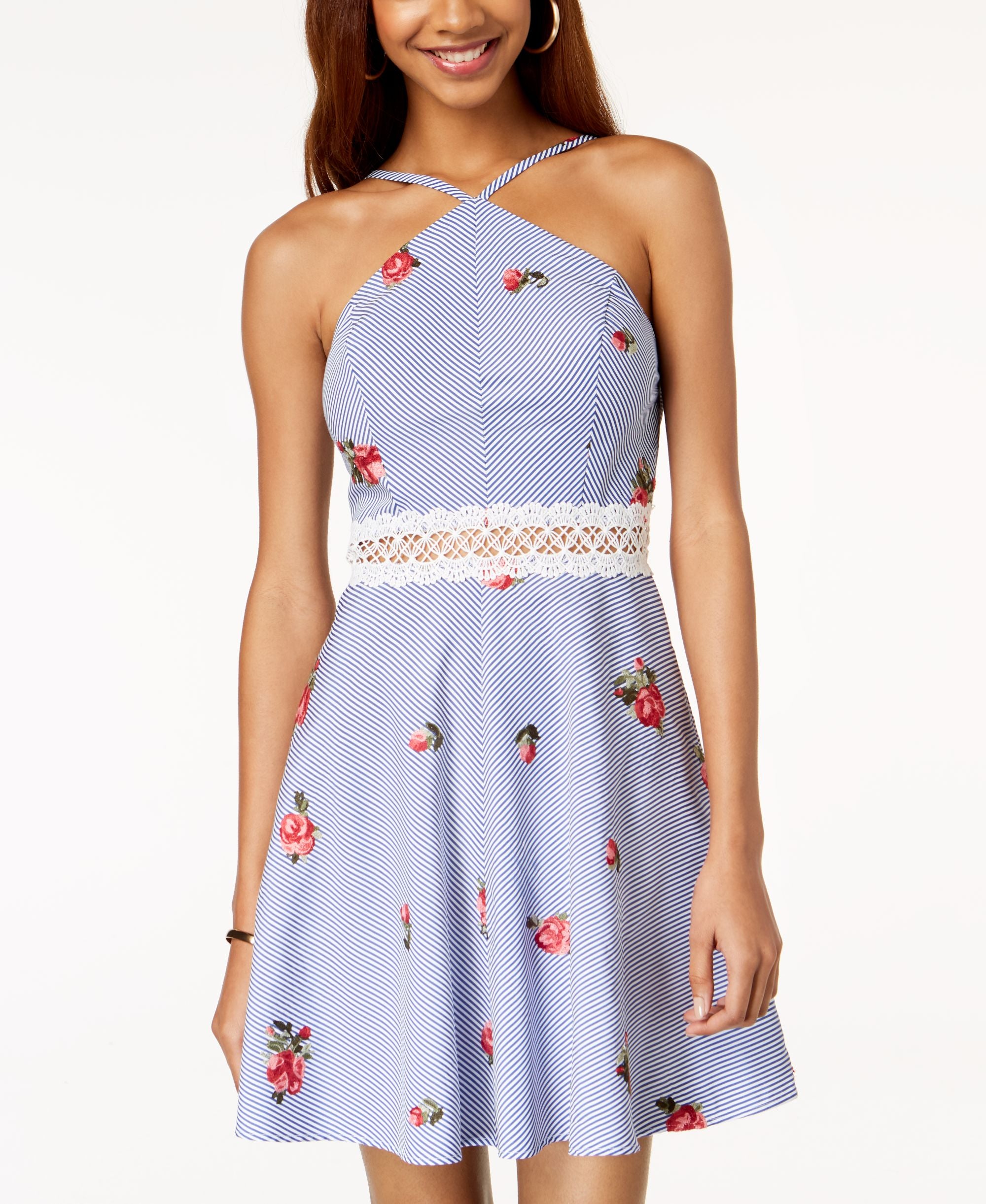 Bcx Juniors Embroidered Crochet Inset Dress