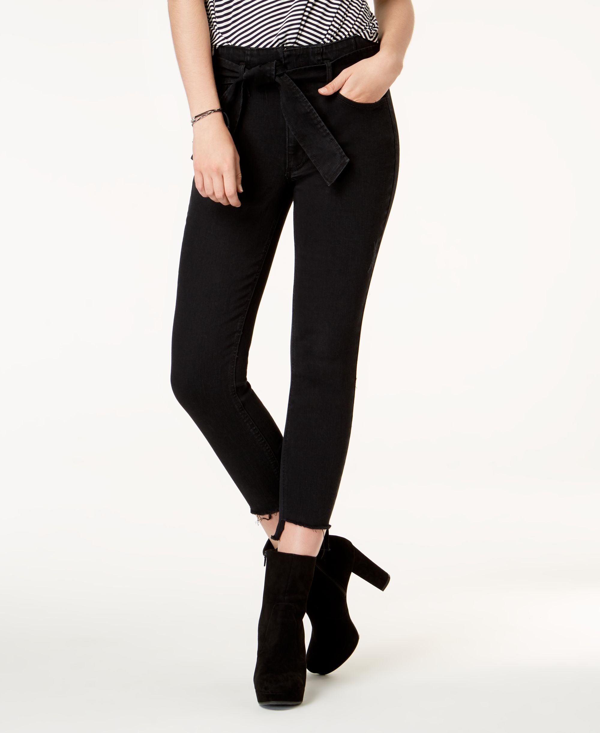 Juniors' Paperbag Step-Hem Skinny Jeans
