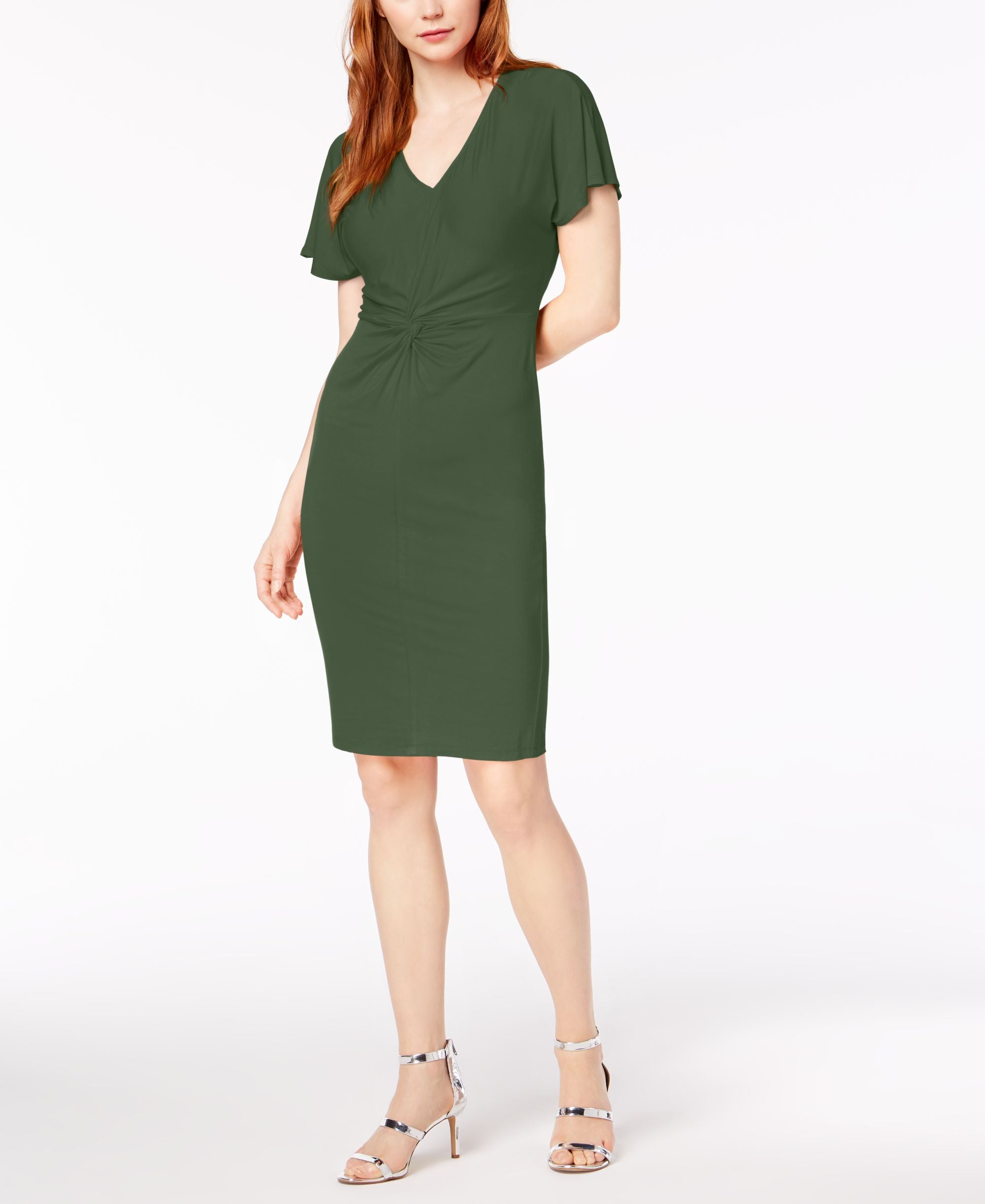 Bar III Twist Front Flutter Sleeve Dress