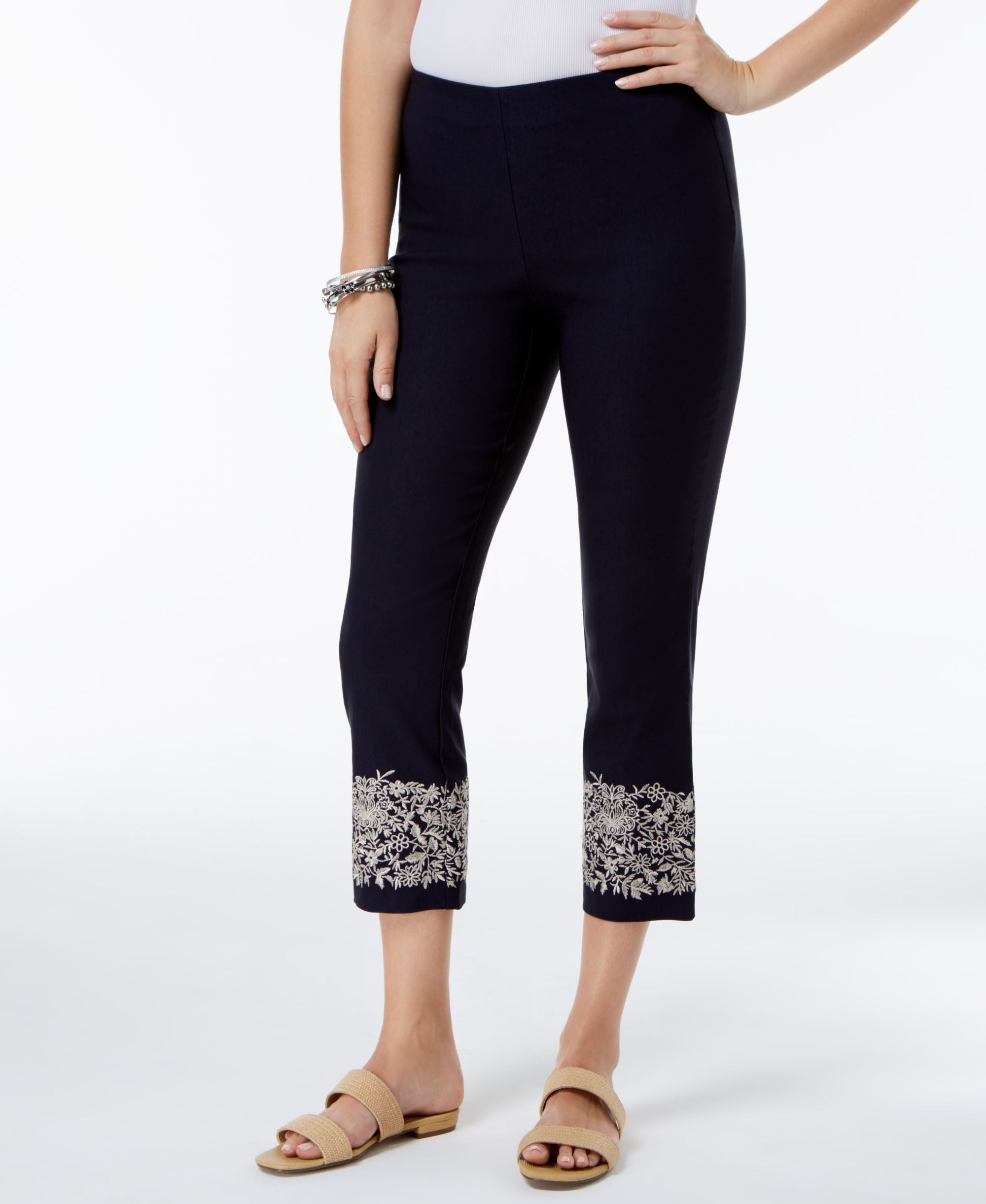 Charter Club Tummy Control Embroidered Capri Pants