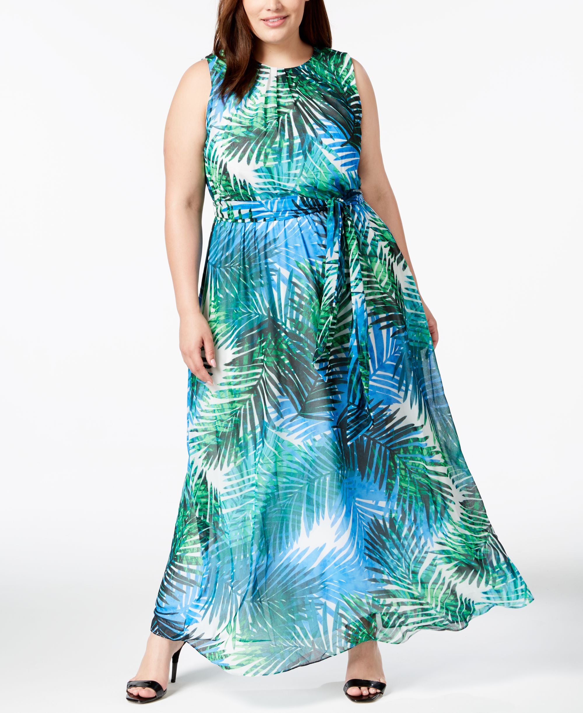 Plus Size Palm-Print Maxi Dress