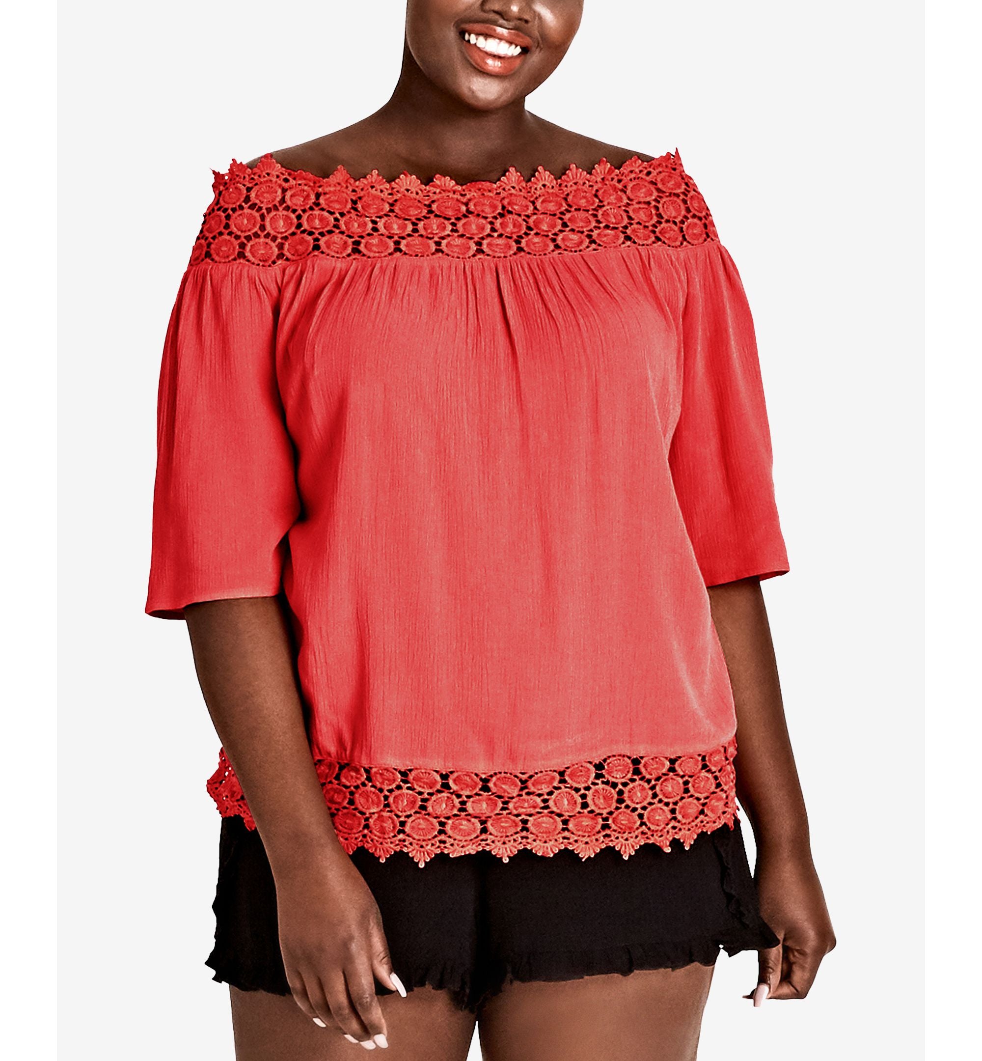 City Chic Trendy Plus Size Grace Embroidered Off The Shoulder Top