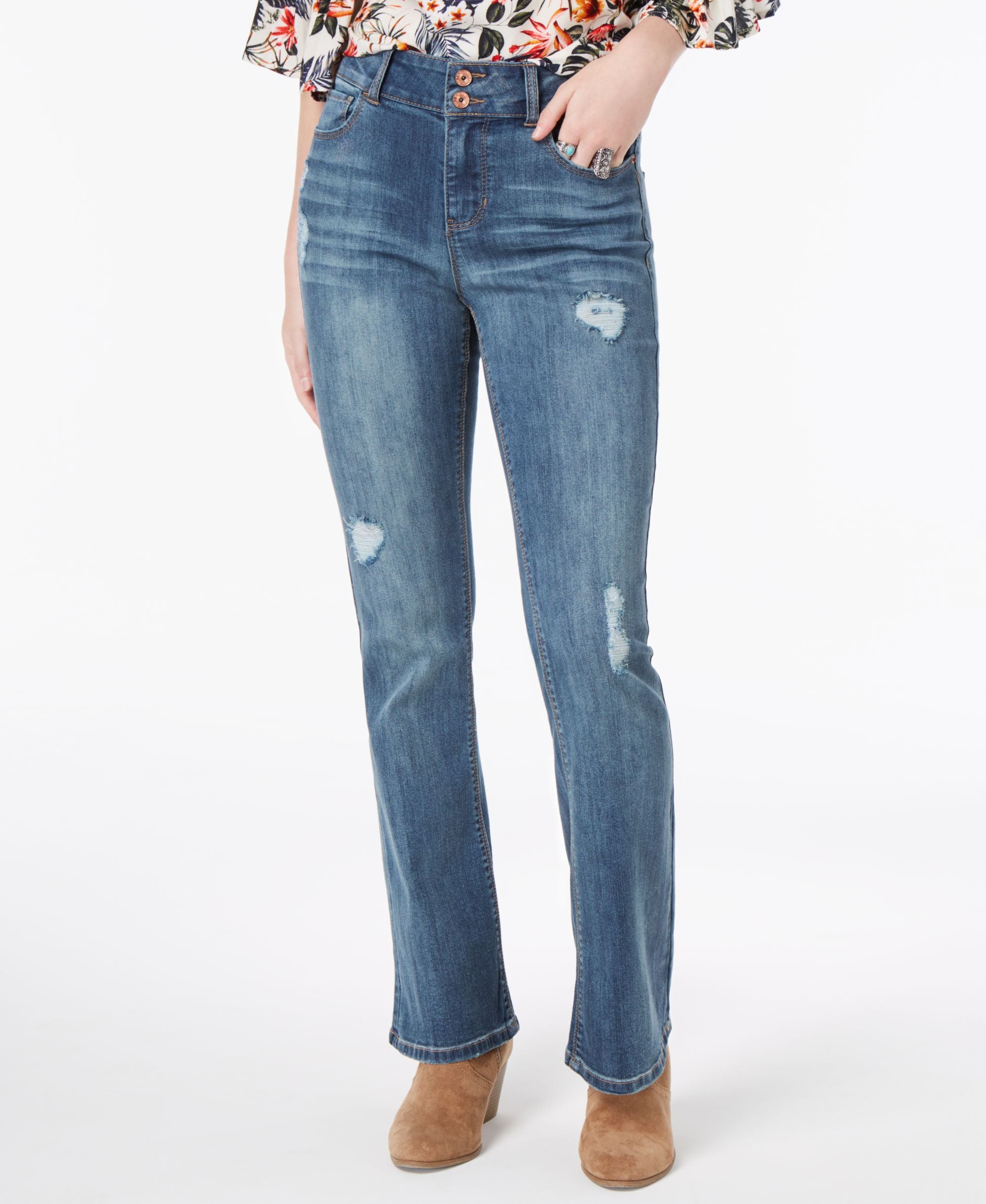 Vanilla Star Juniors Ripped Double Button Bootcut Jeans