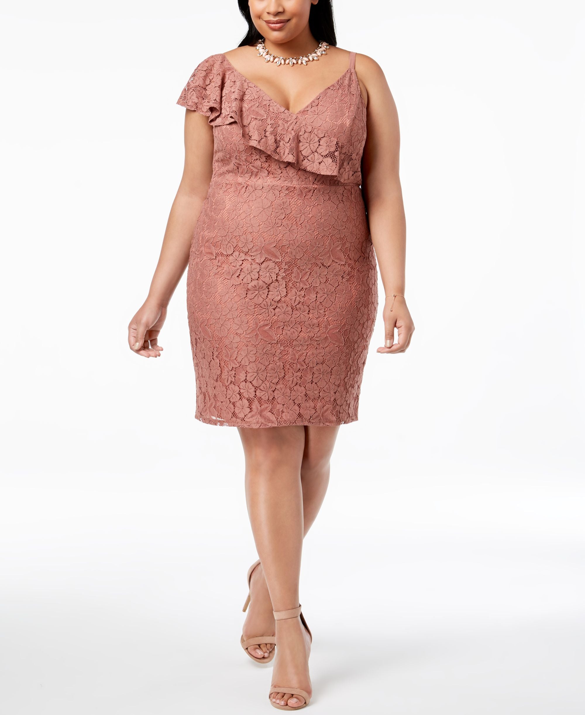 Soprano Trendy Plus Size Ruffled Lace Bodycon Dress