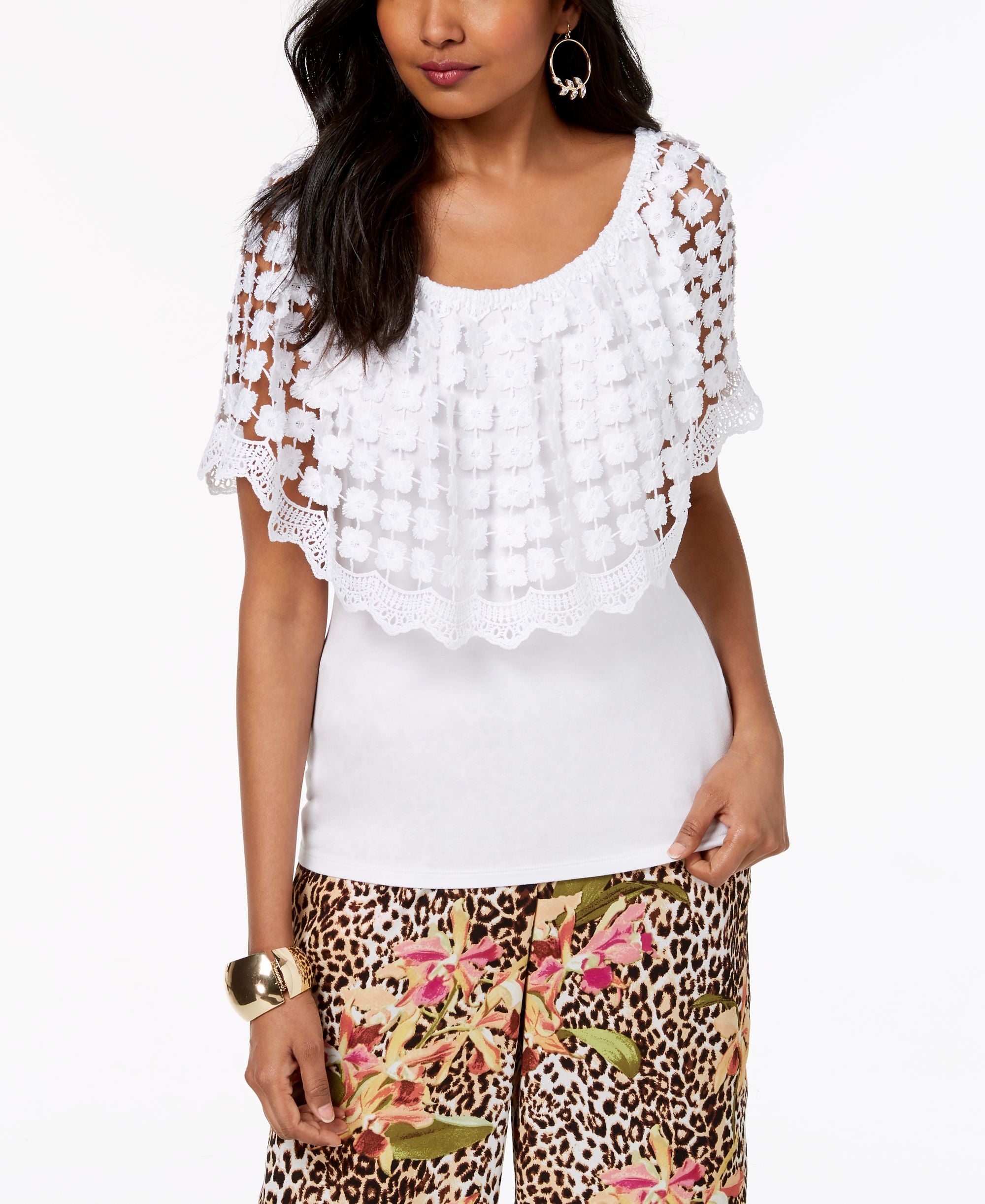 Thalia Sodi Crochet Popover Off The Shoulder Top