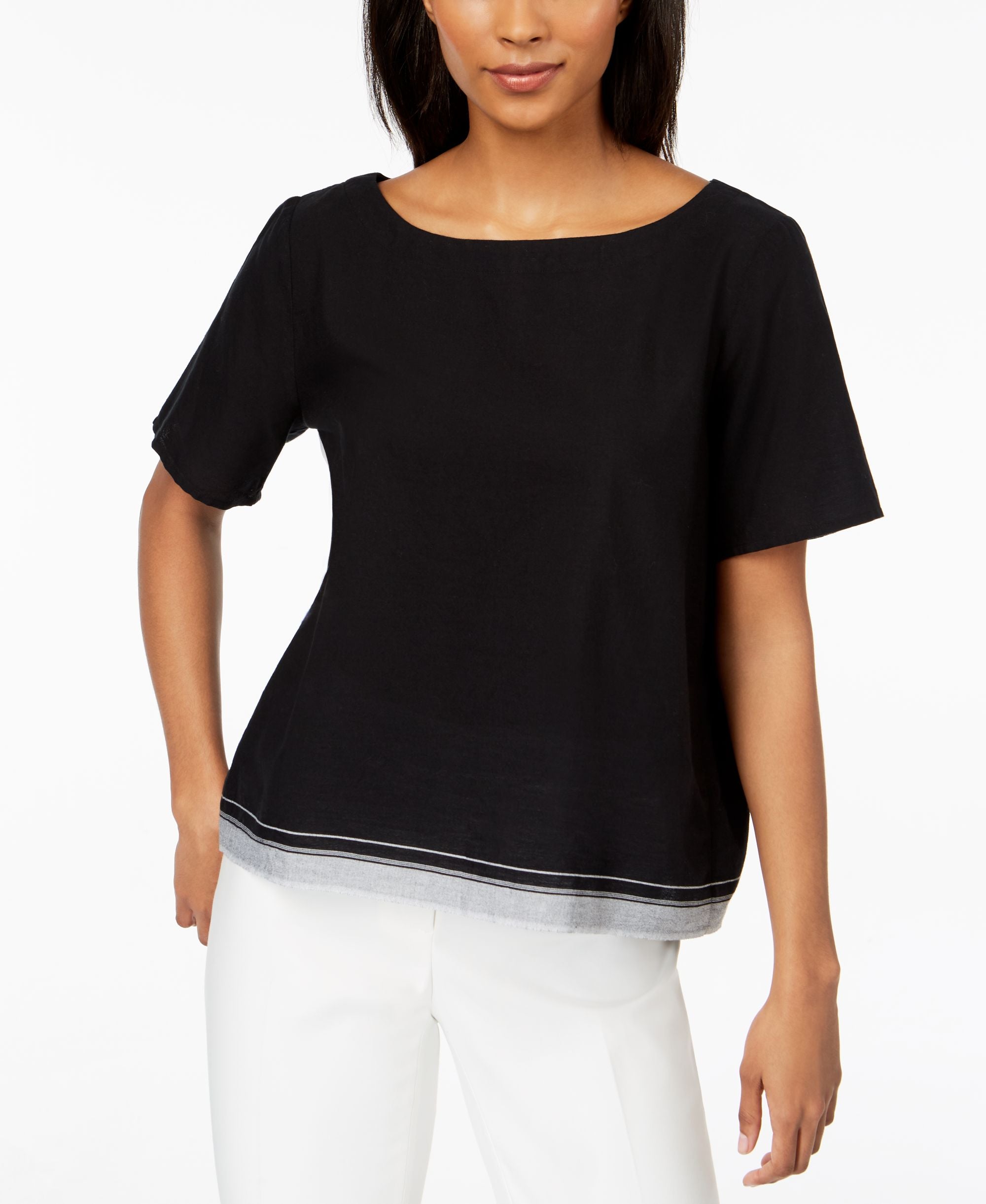 Eileen Fisher Organic Cotton Contrast Hem Top