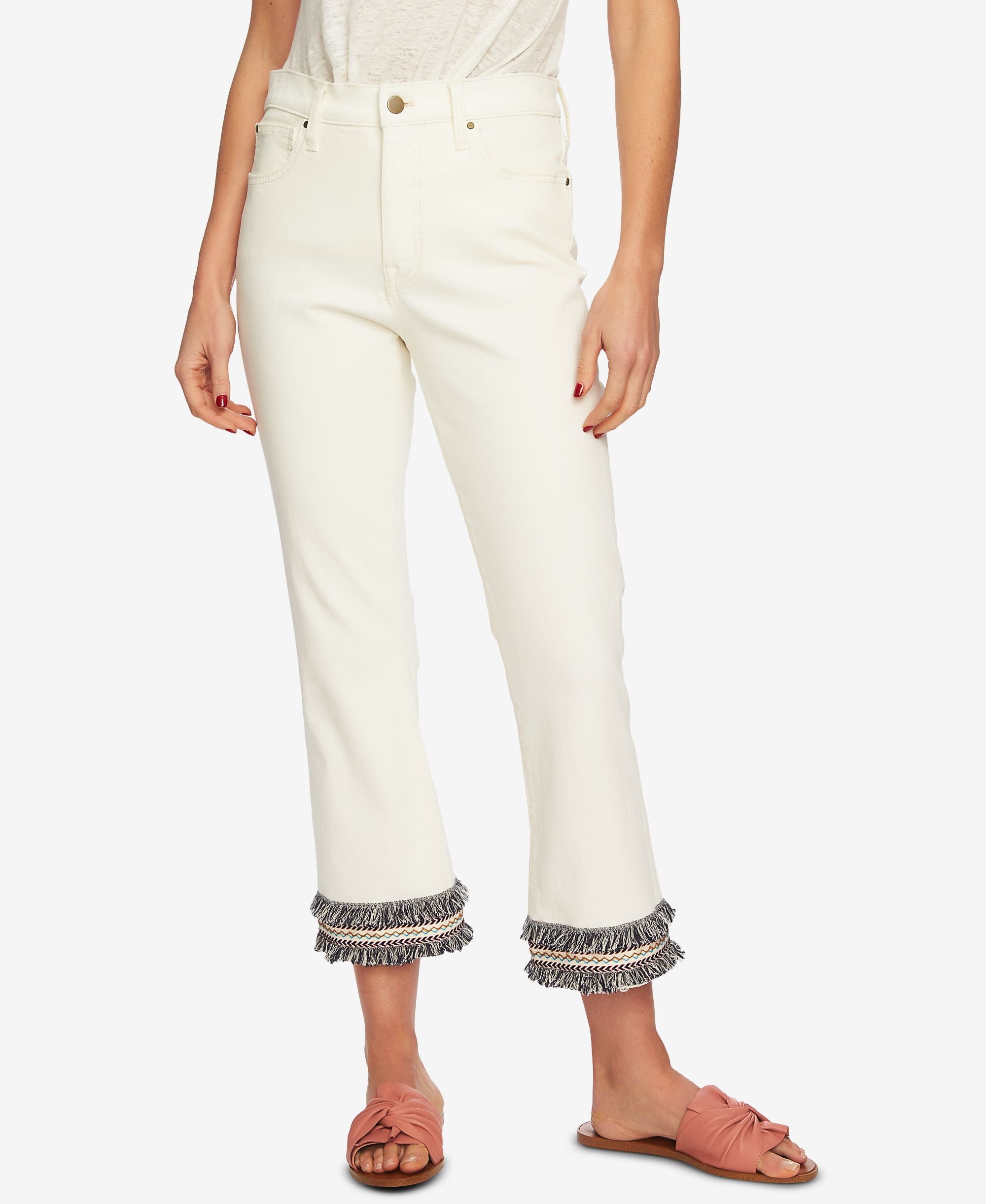 1.State Embroidered Fringe High Waist Jeans
